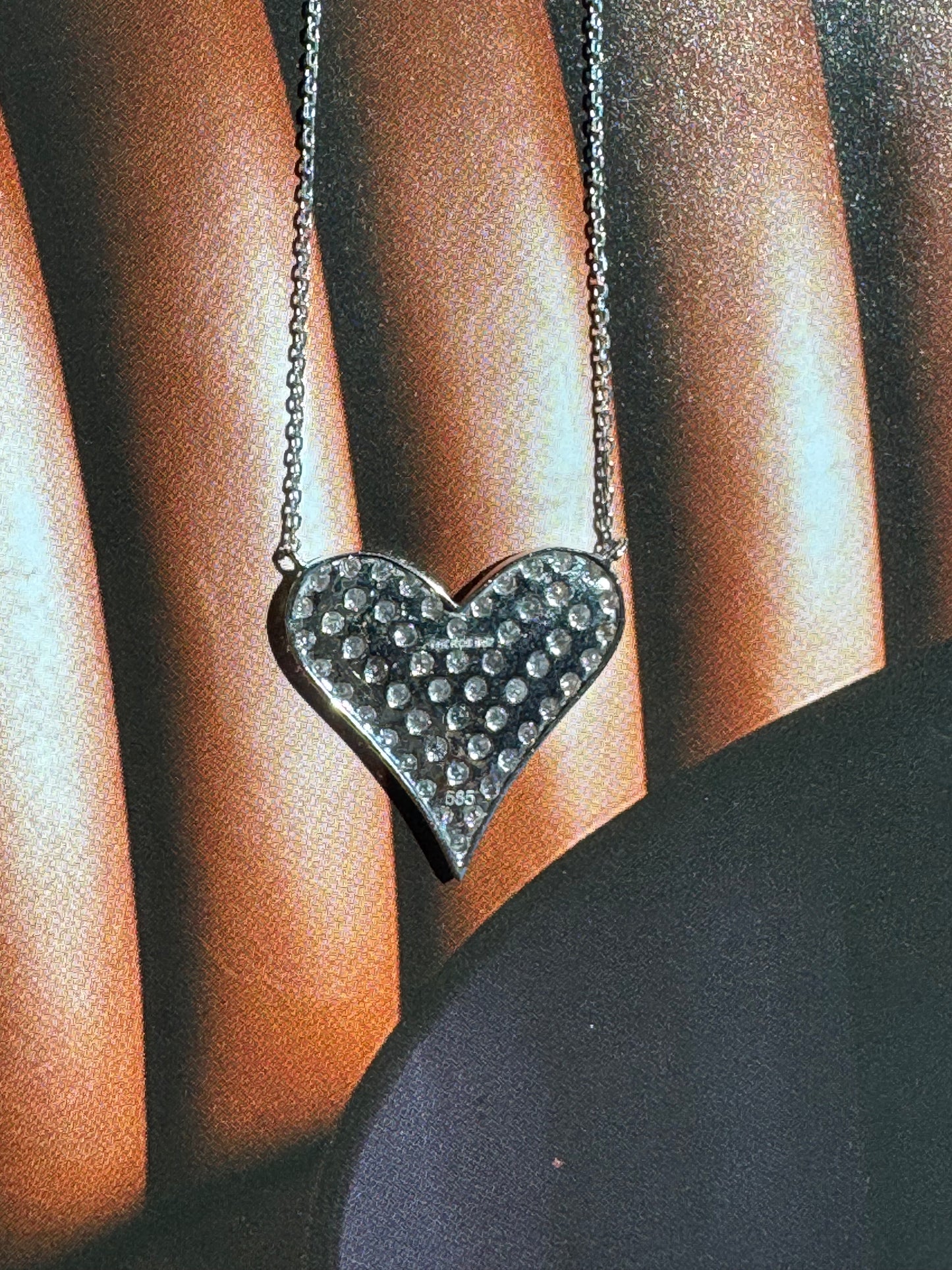 Large Diamond Heart Pendant Necklace