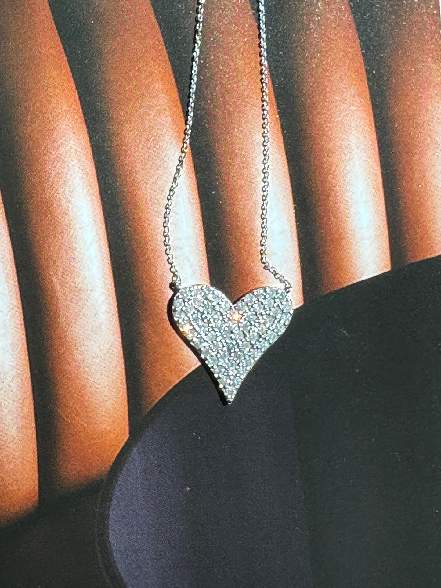 Large Diamond Heart Pendant Necklace