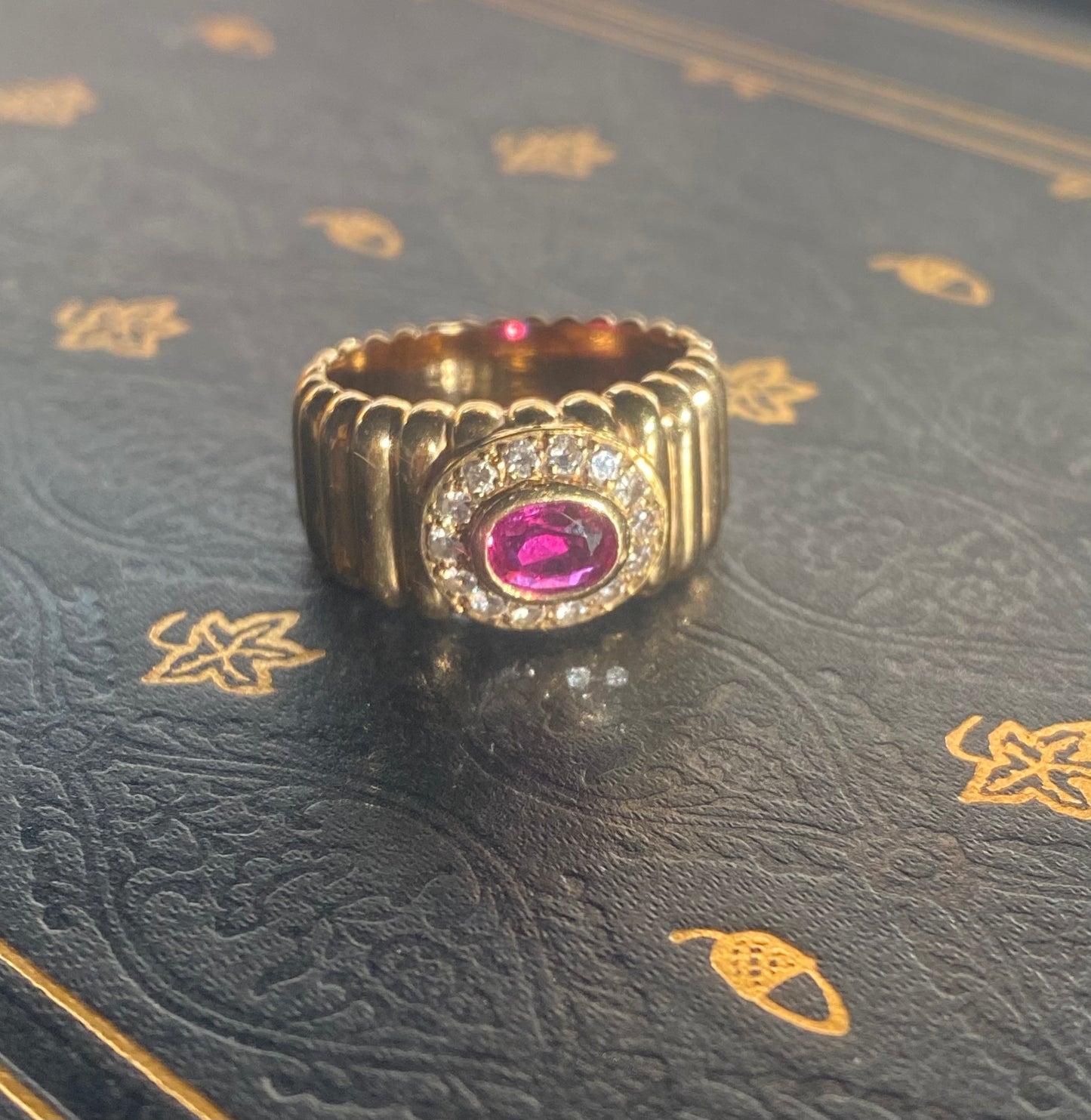 Ribbed Ruby & Diamond Ring