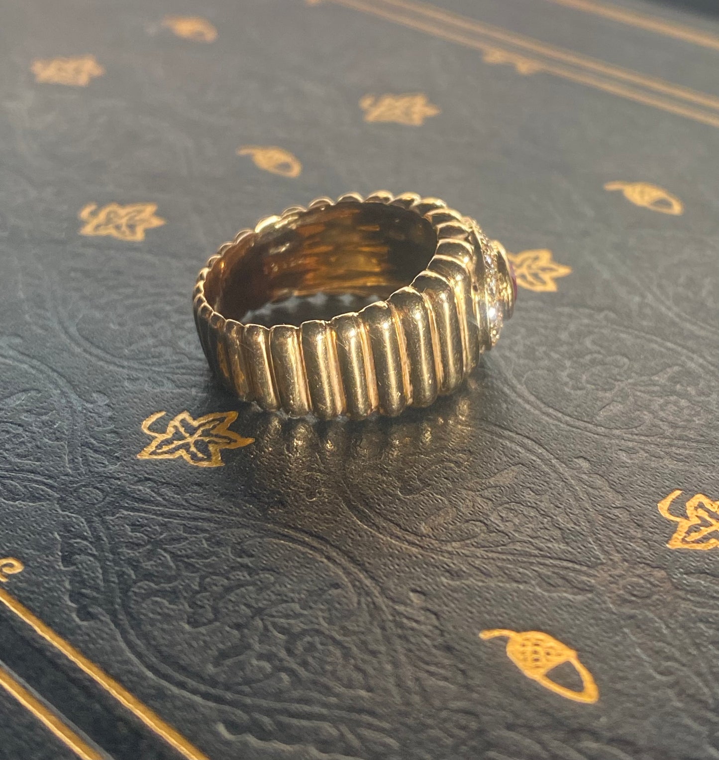 Ribbed Ruby & Diamond Ring