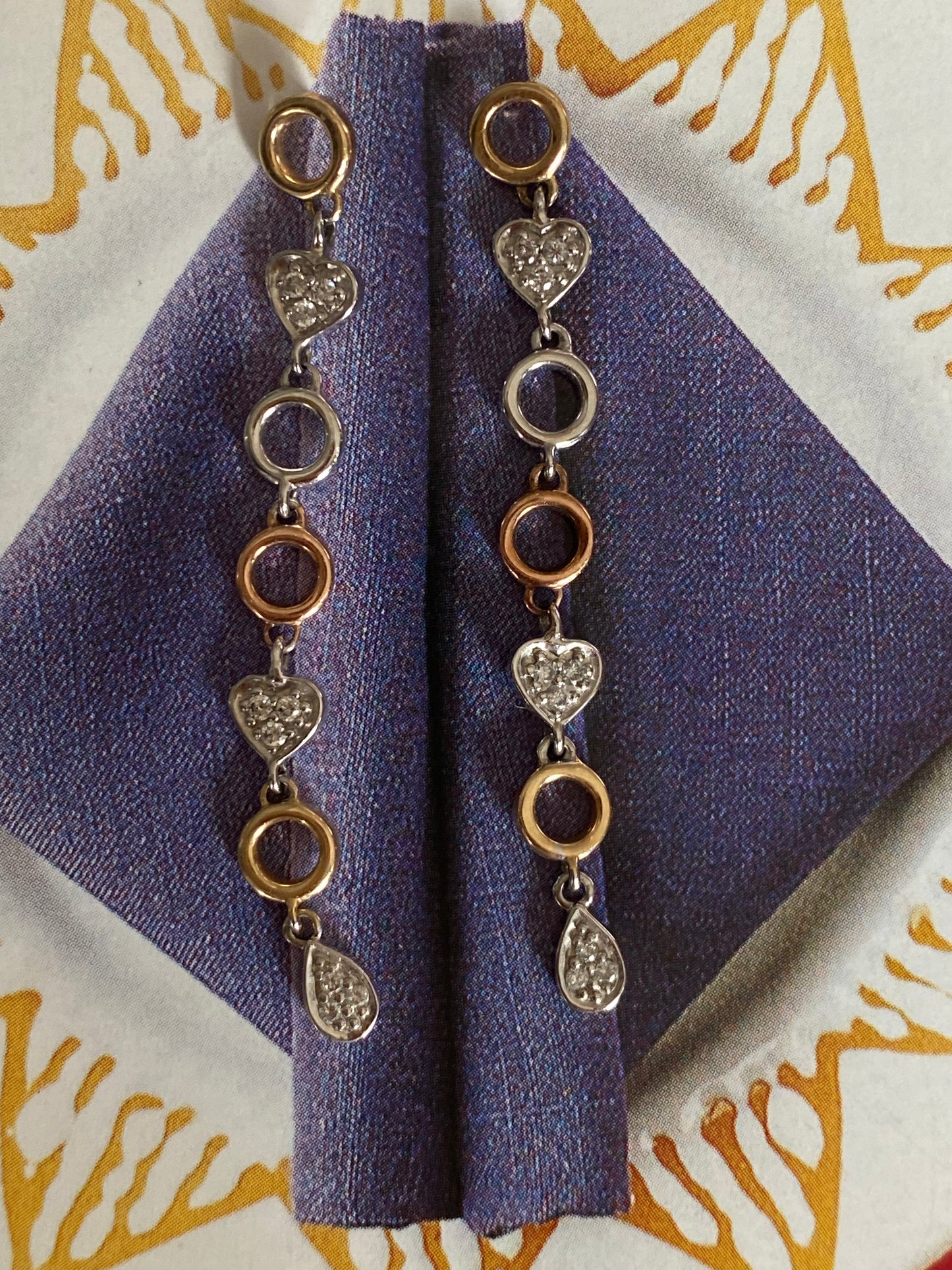 Tricolor Diamond Dangling Earrings