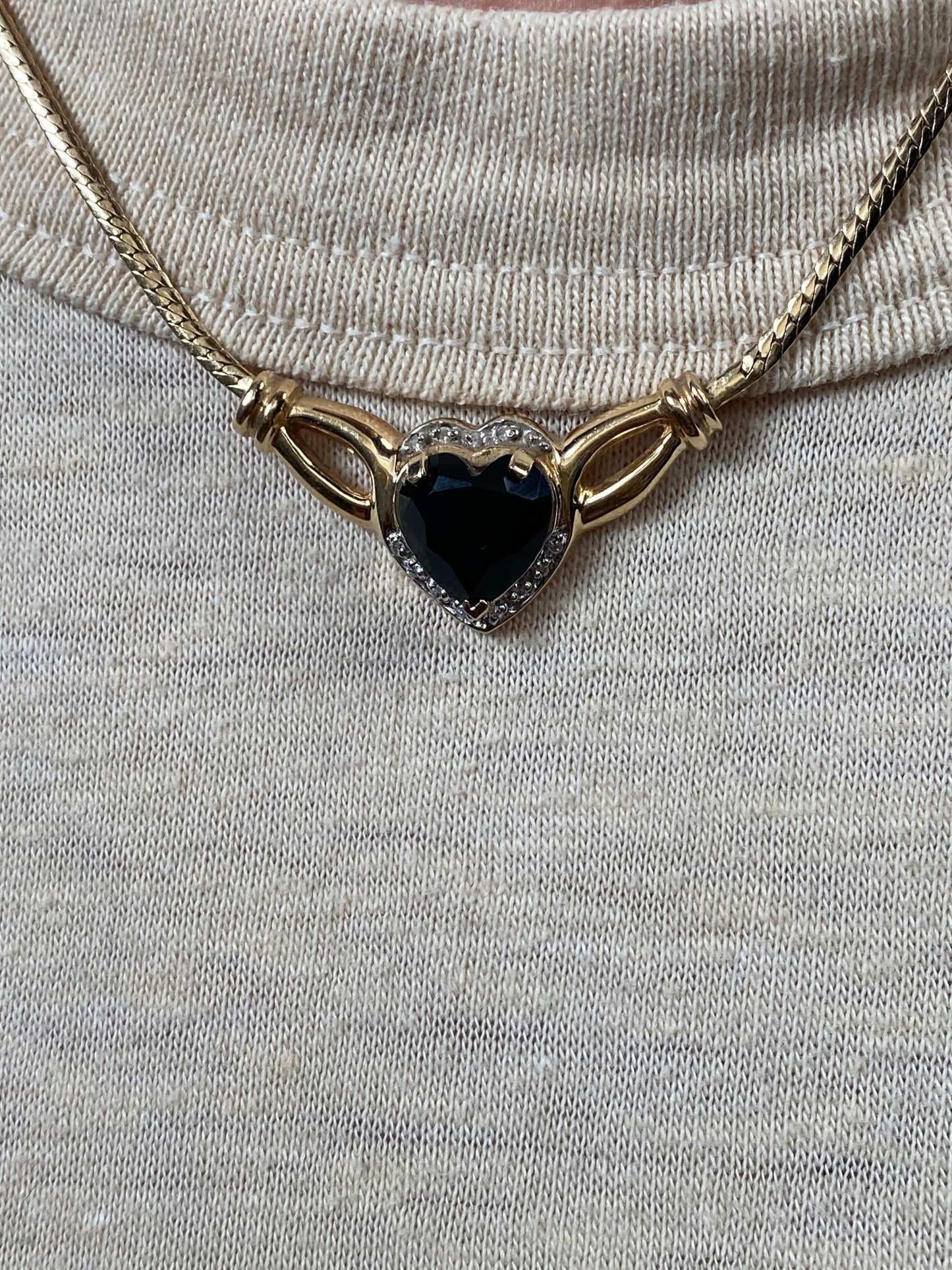 14k Heart Sapphire & Diamond Necklace