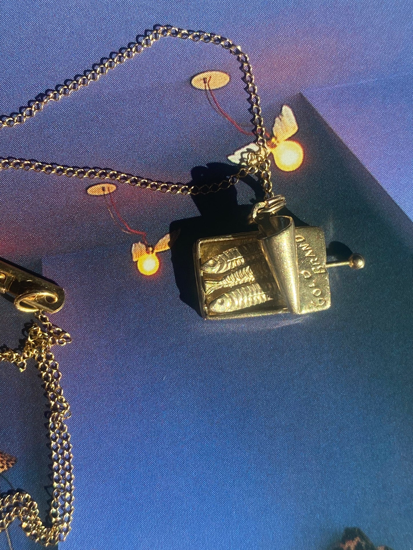 14k Vintage Sardine Charm and Chain