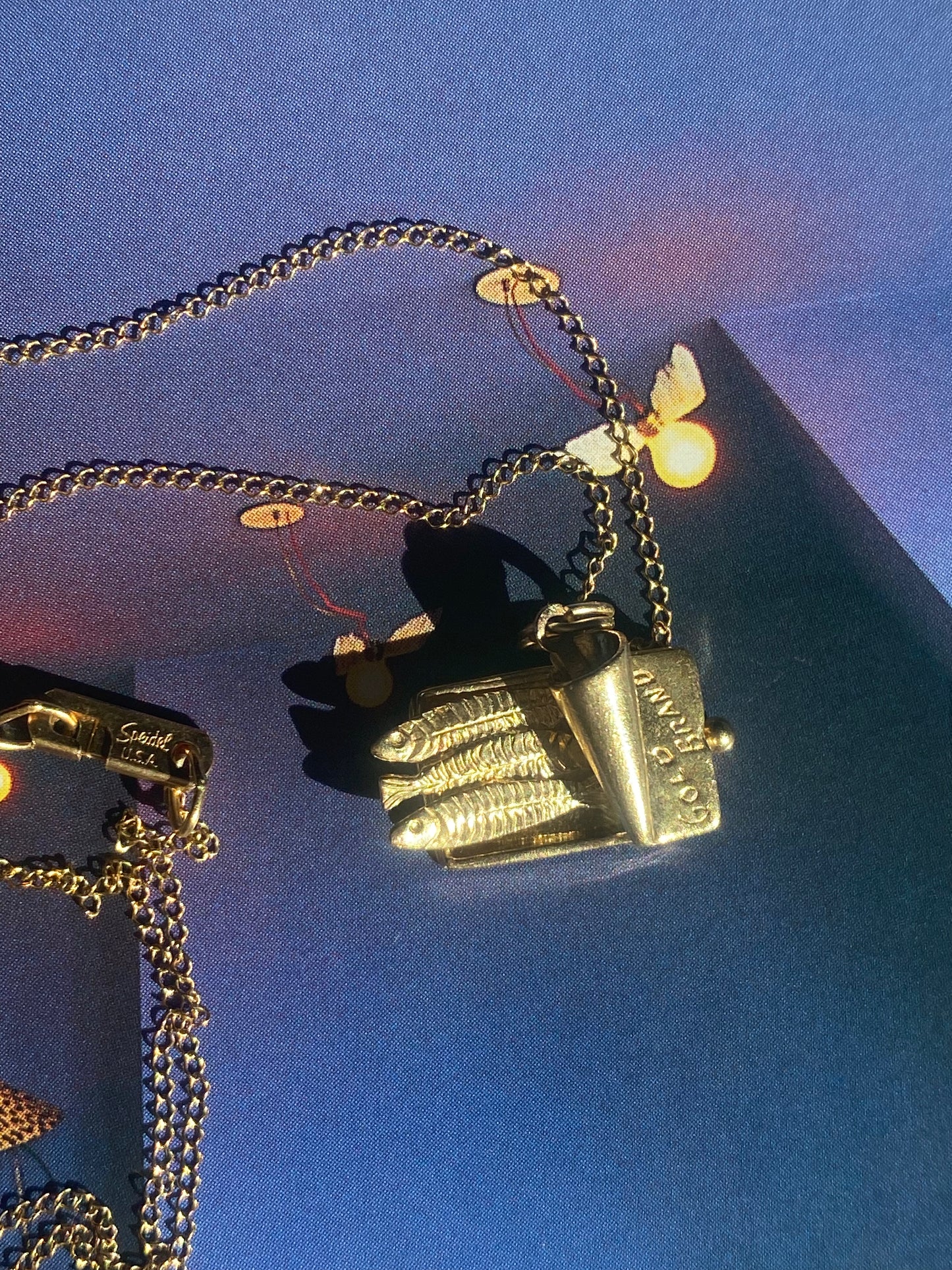 14k Vintage Sardine Charm and Chain