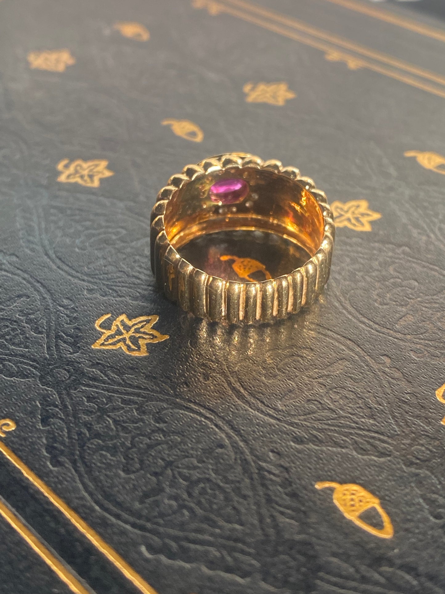 Ribbed Ruby & Diamond Ring