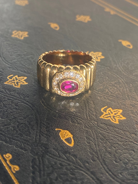 Ribbed Ruby & Diamond Ring