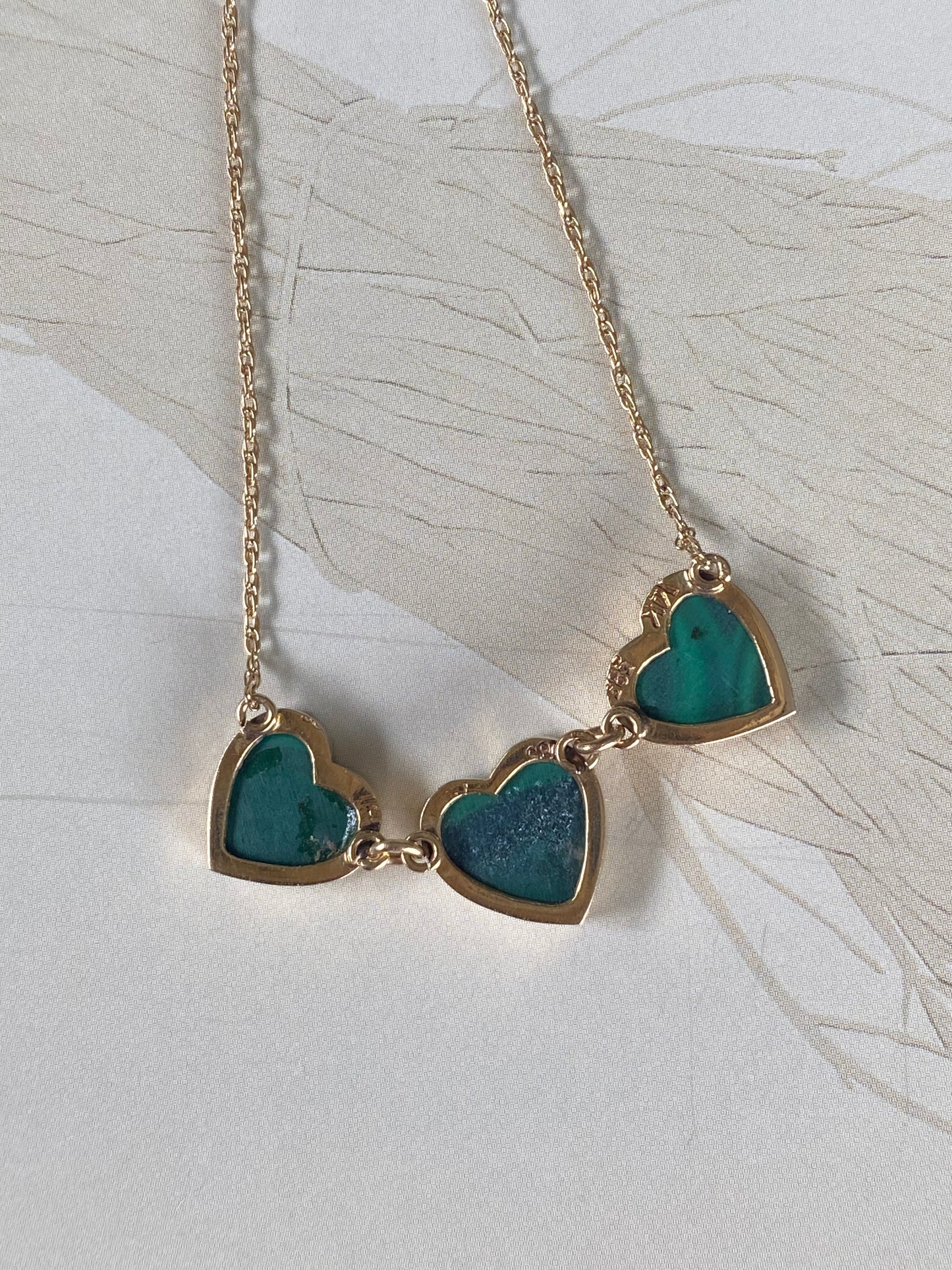 14k Malachite Hearts Necklace