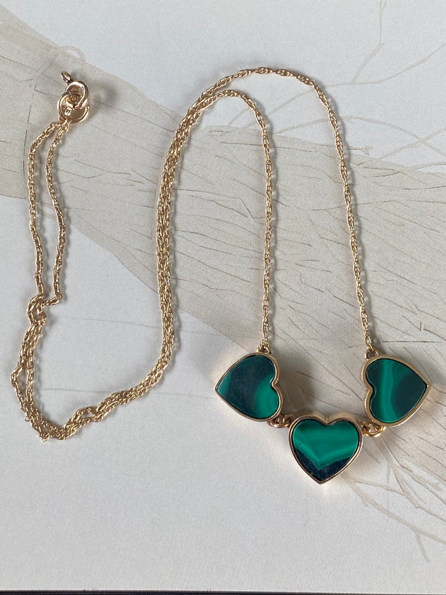 14k Malachite Hearts Necklace