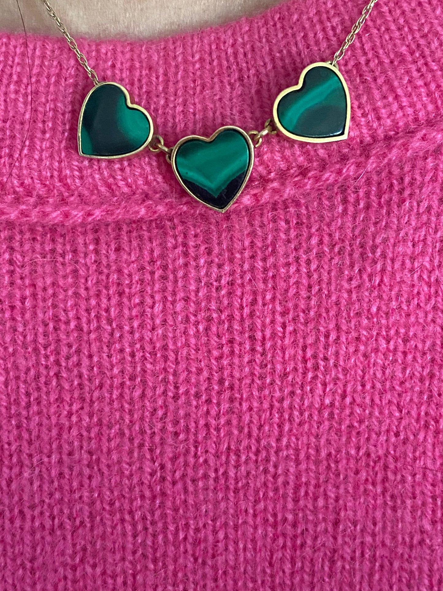 14k Malachite Hearts Necklace
