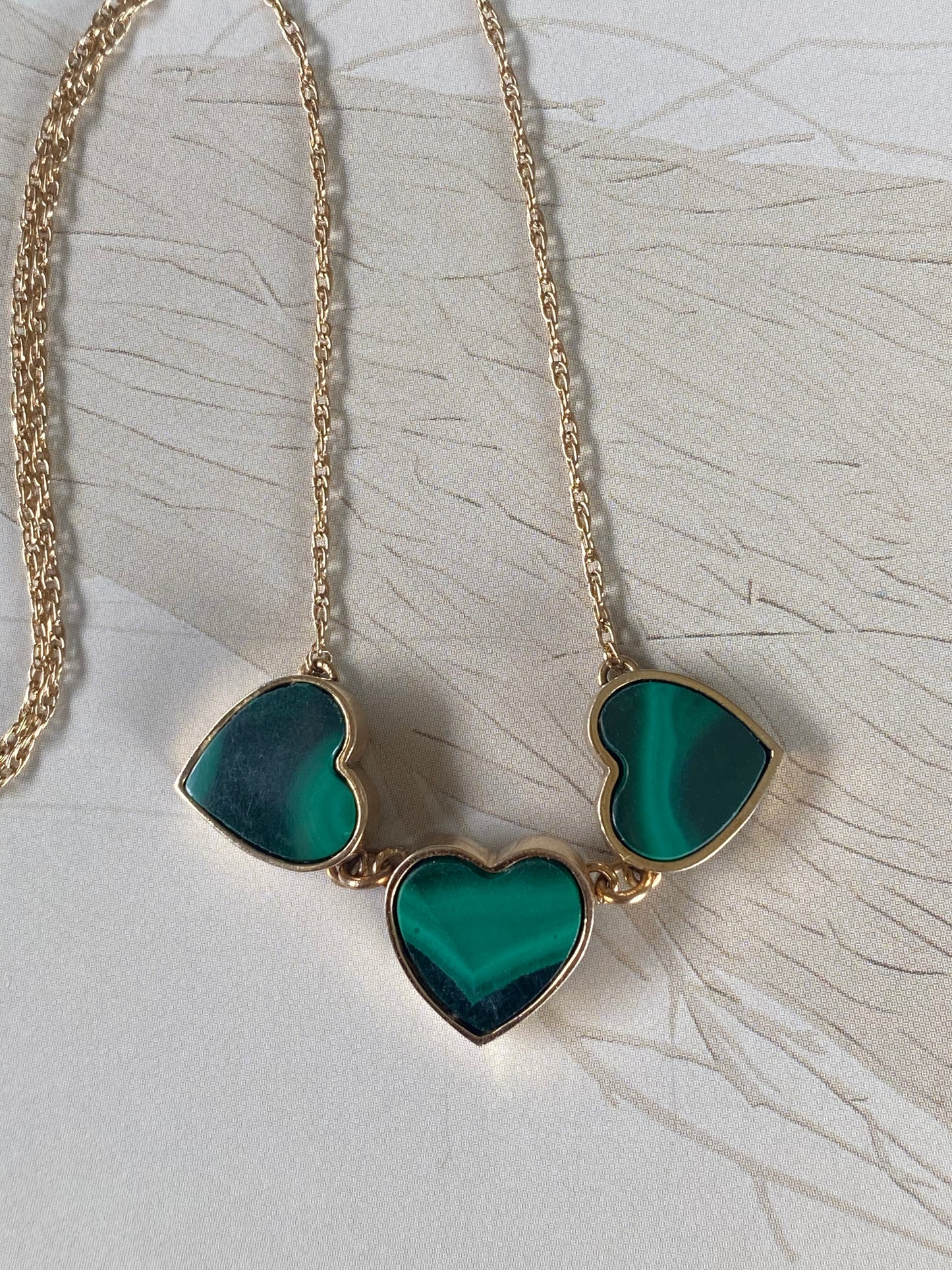 14k Malachite Hearts Necklace