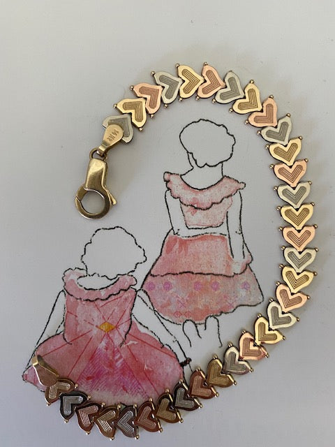 14k Tricolor Articulated Hearts