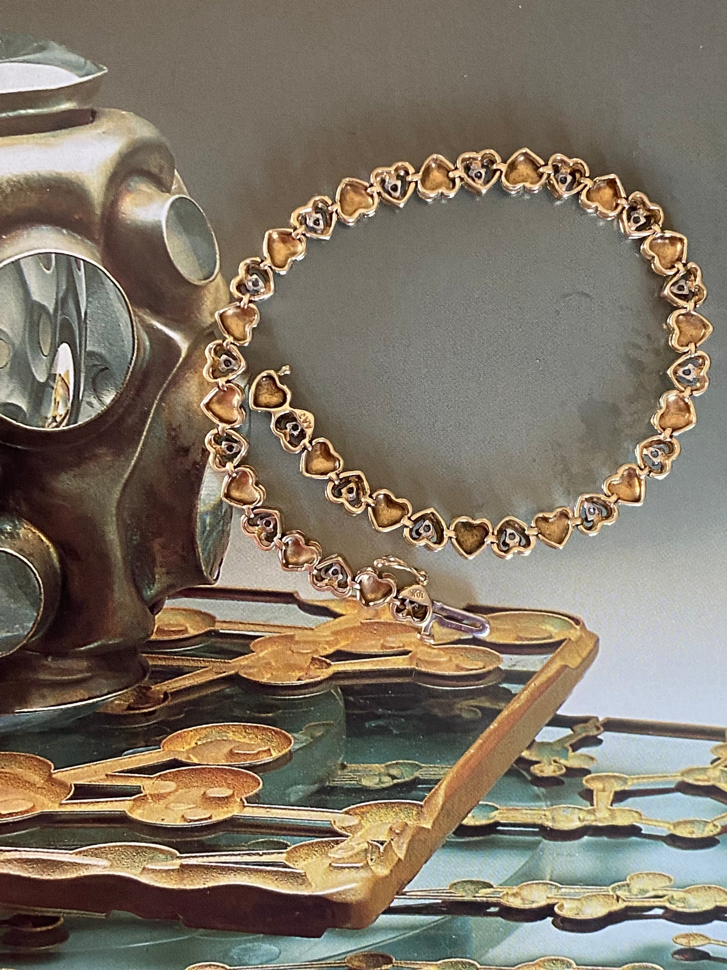 14k Puffy Heart Link Bracelet