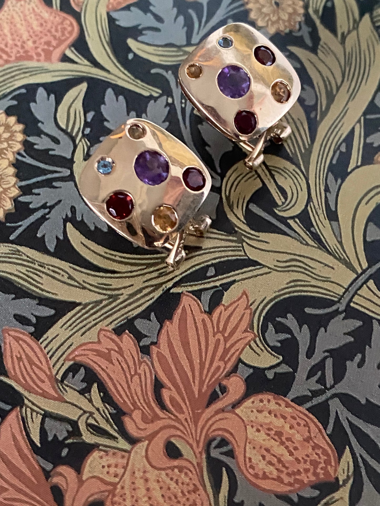 14k Flush-set Gemstone Earrings