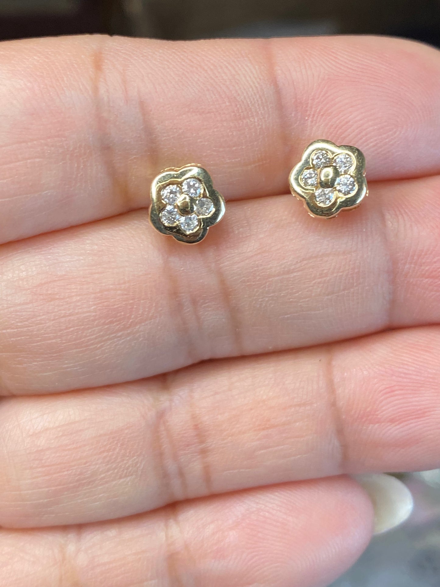 14k Diamond Flower Earrings