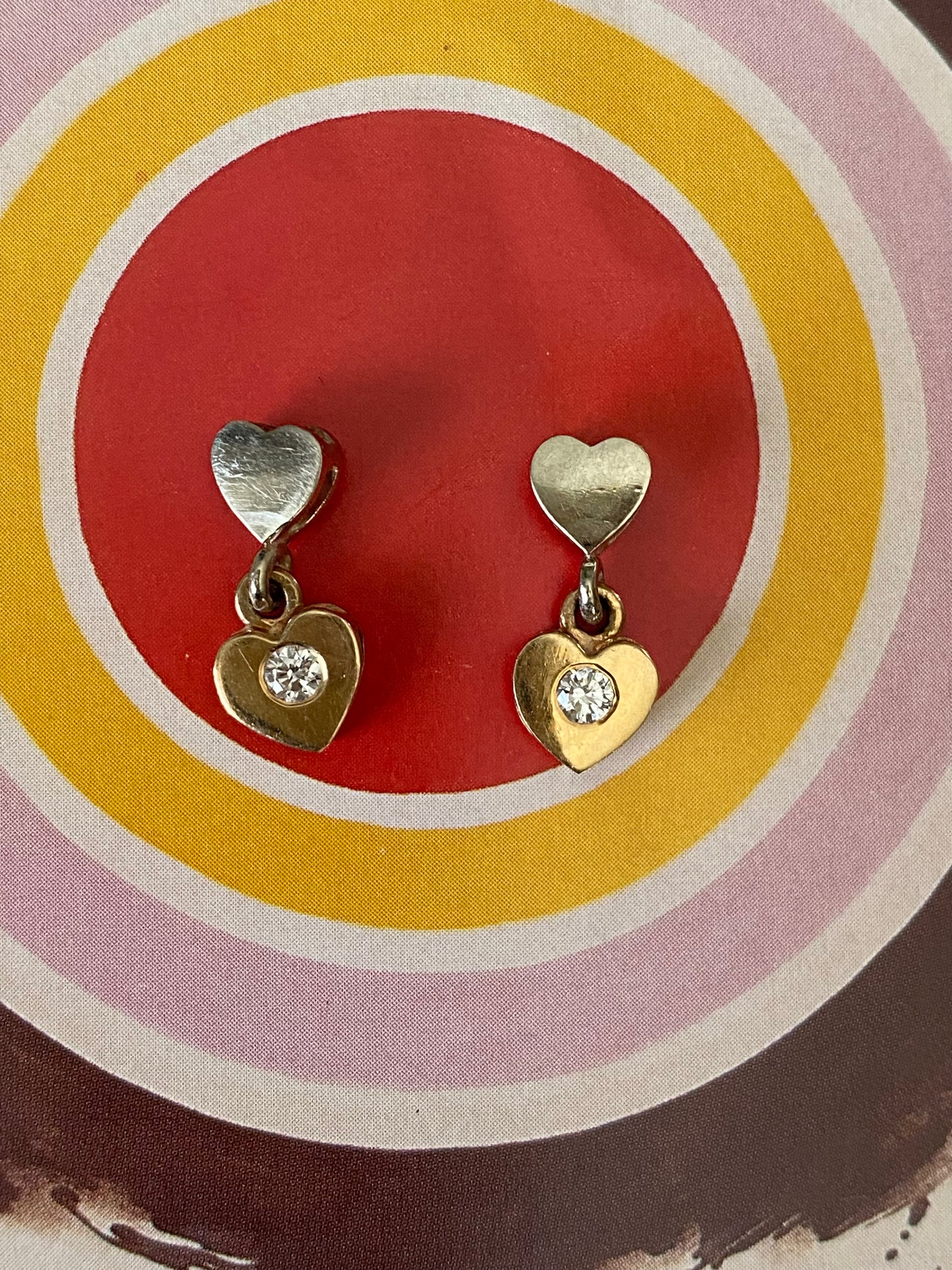 14k YG/WG Diamond Heart Dangle Earrings