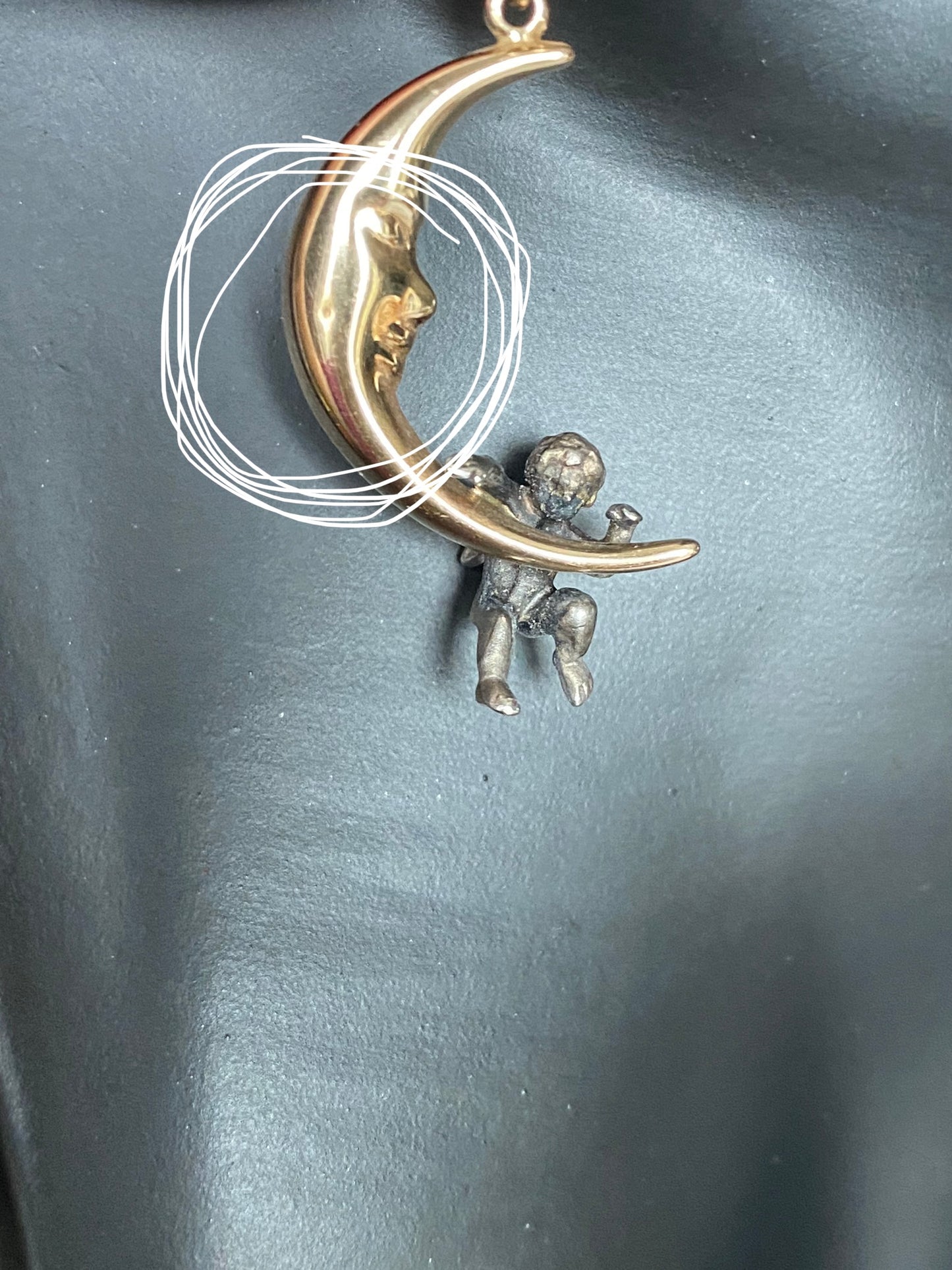 14k Crescent Moon Cherub Earrings