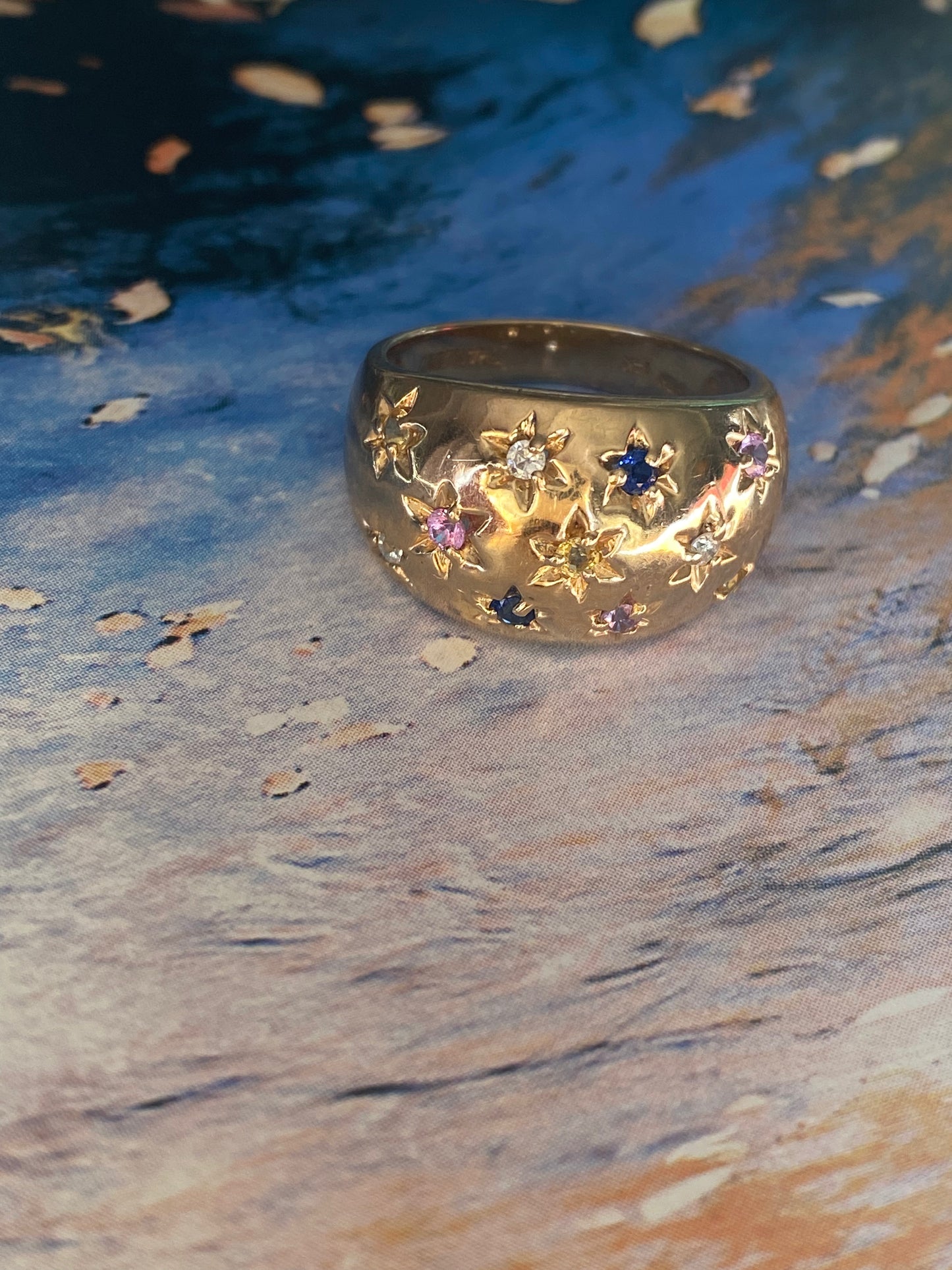 14k Multi-color Sapphire Dome Ring