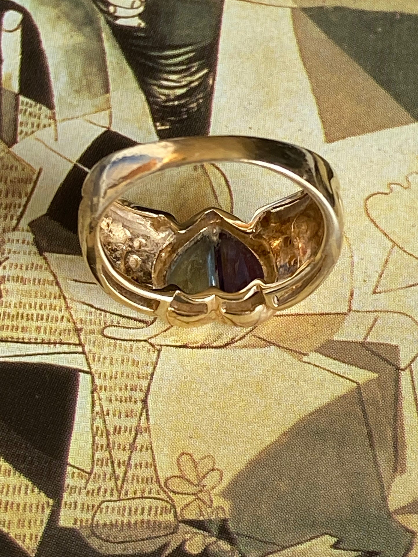 14k Aquamarine and Amethyst Heart Ring