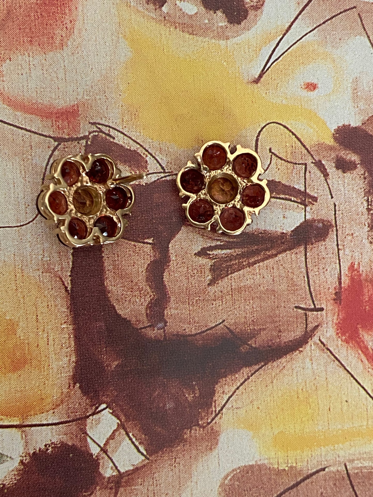 14k Garnet and Citrine Flower Earrings