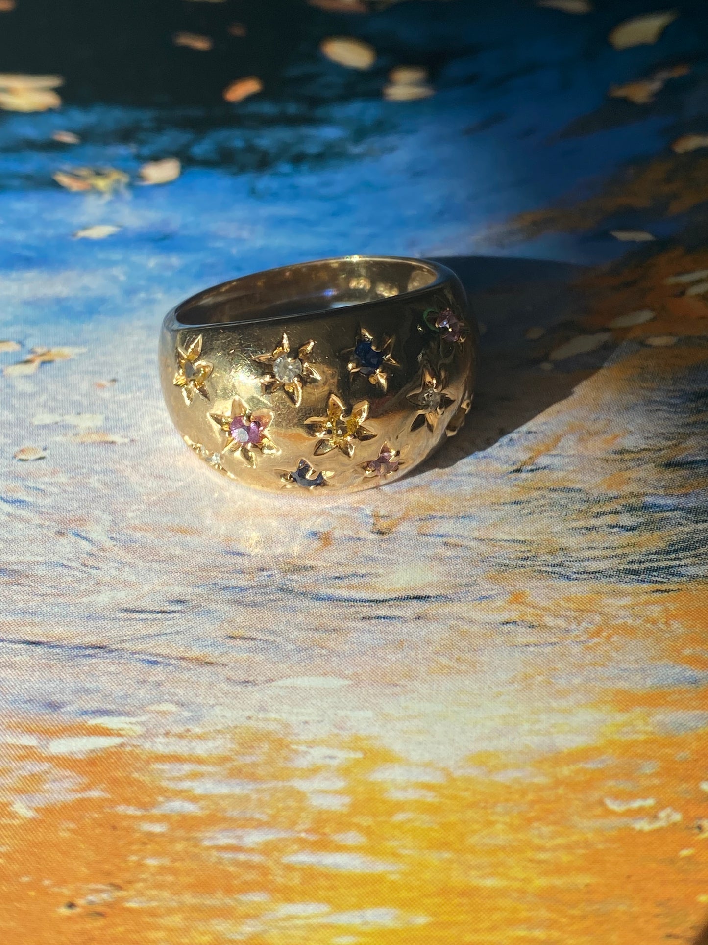 14k Multi-color Sapphire Dome Ring