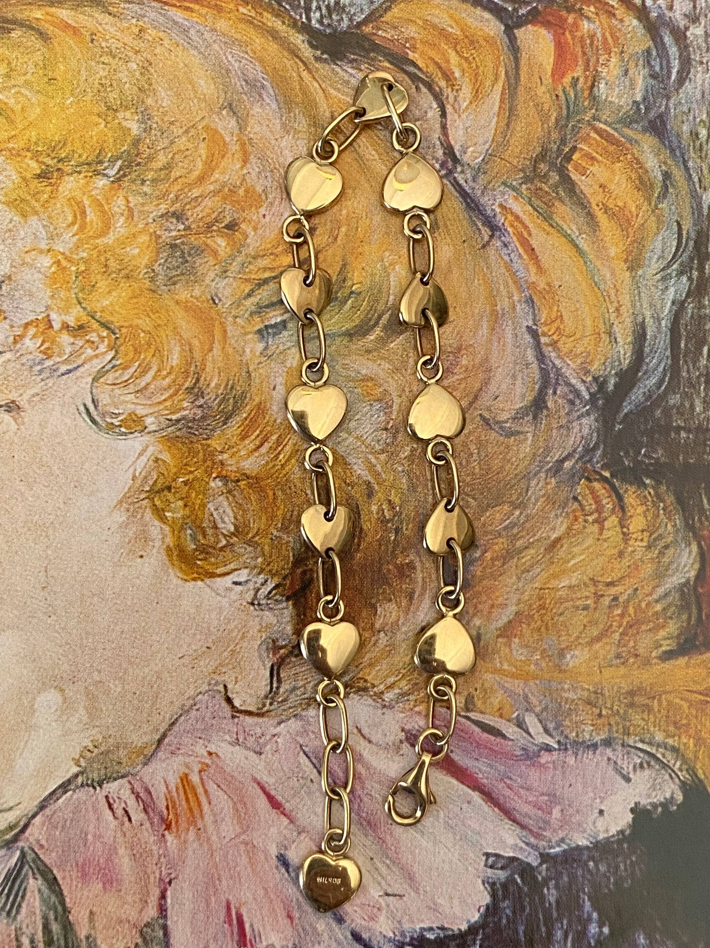 14k Heart Enamel Paperclip Link Bracelet