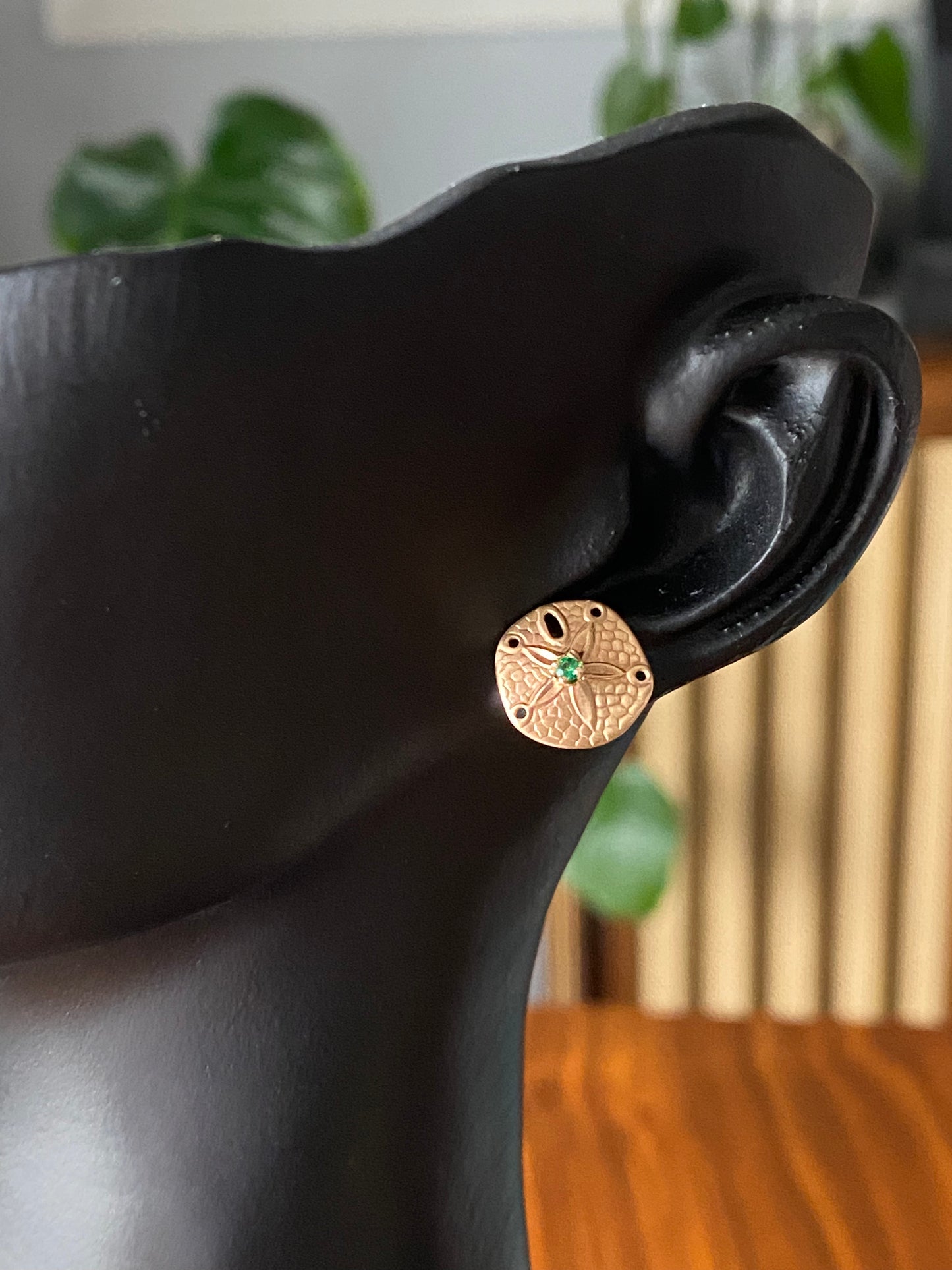 14k RG Emerald Sand Dollar Earrings