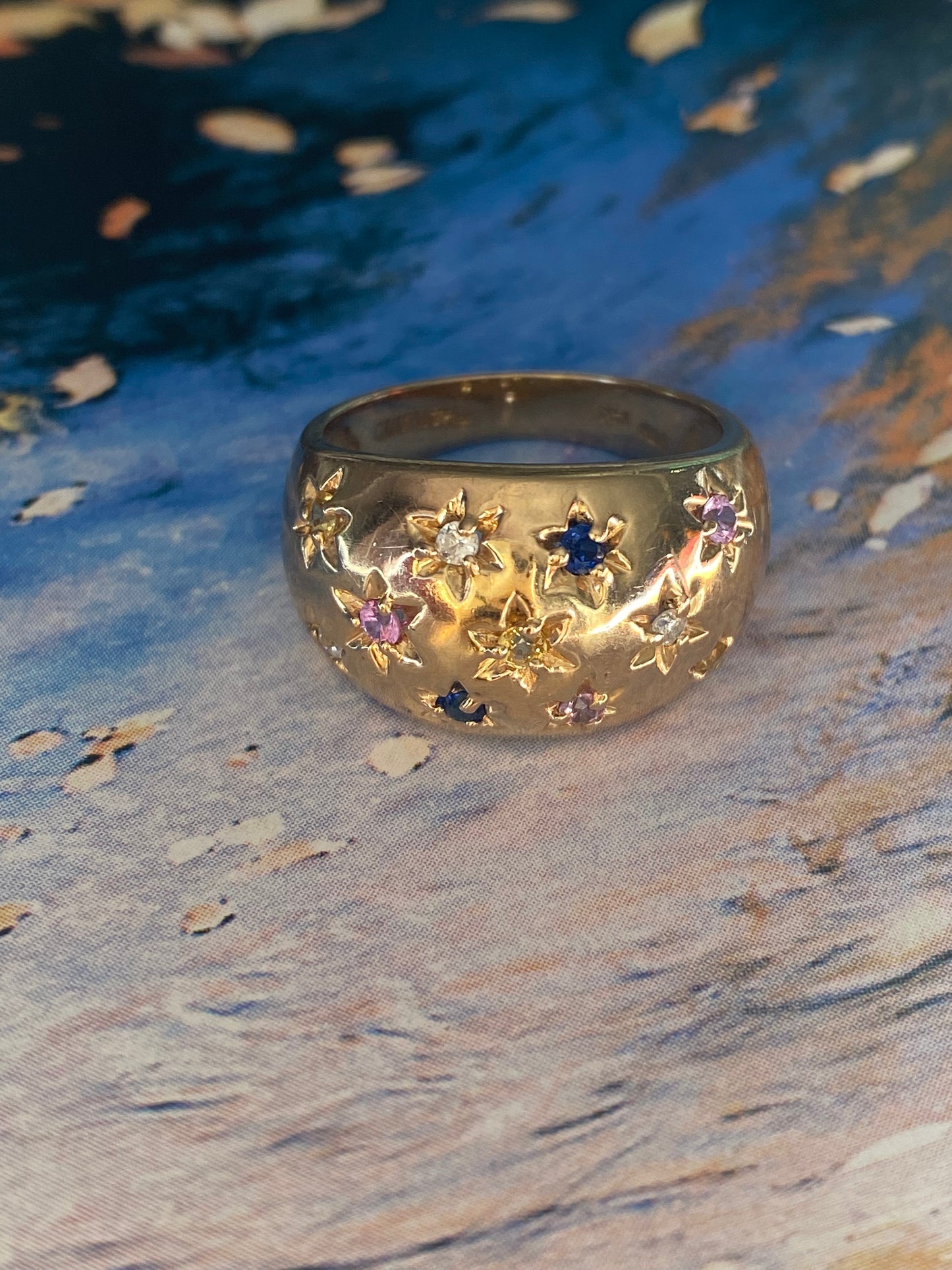 14k Multi-color Sapphire Dome Ring