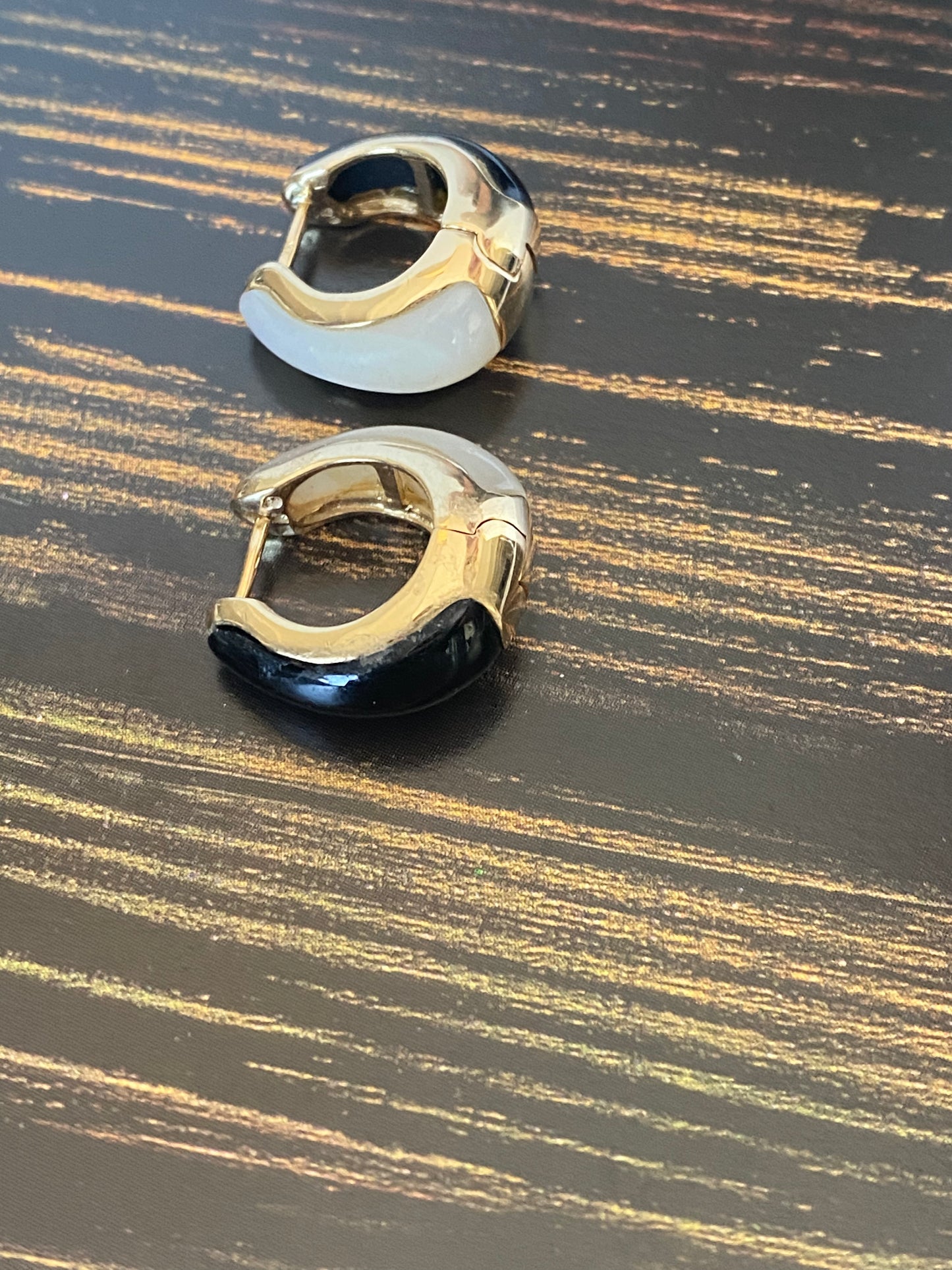 14k Onyx and Mother of Pearl Huggies