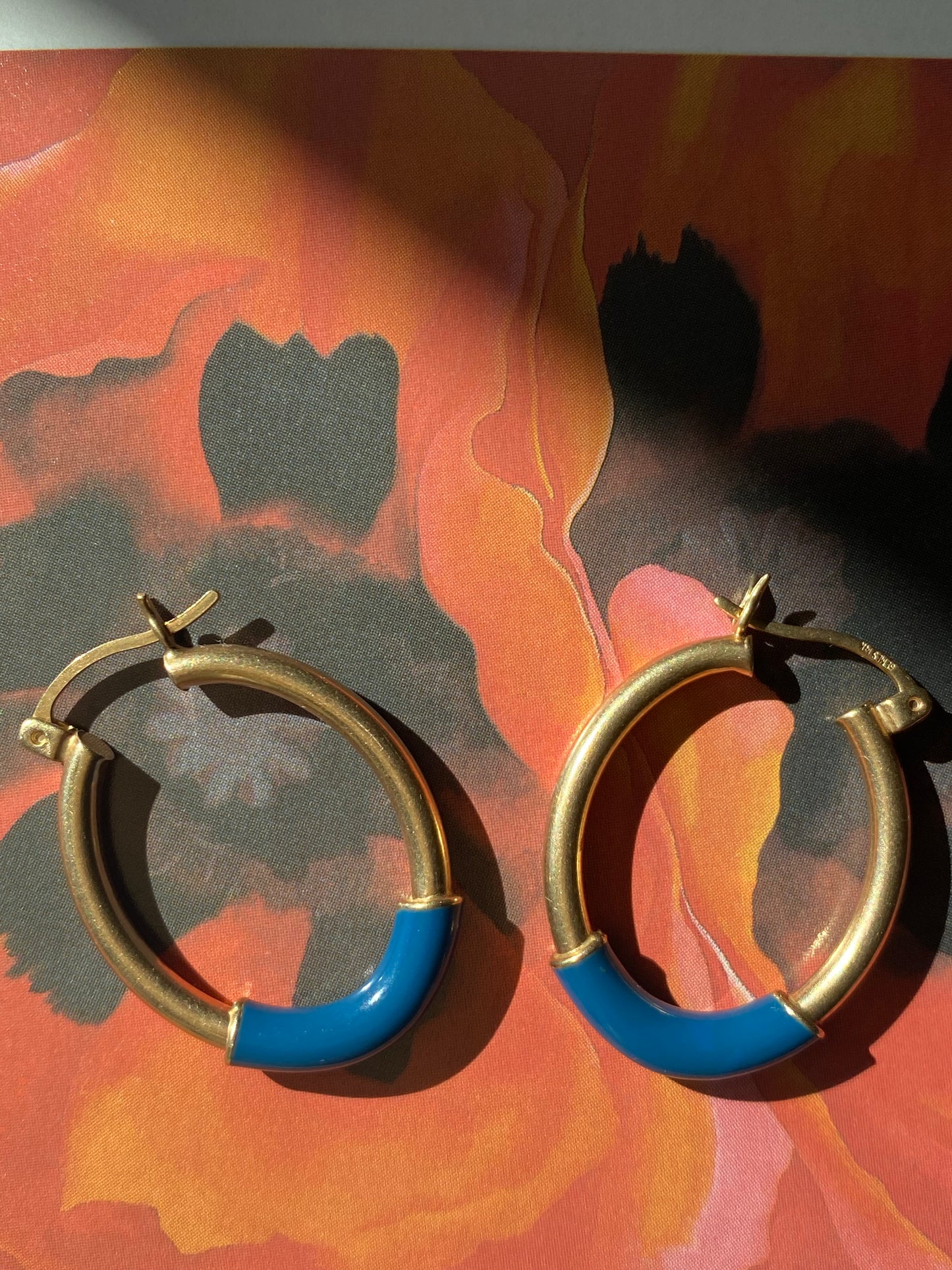 14k Blue Enamel Oval Hoops