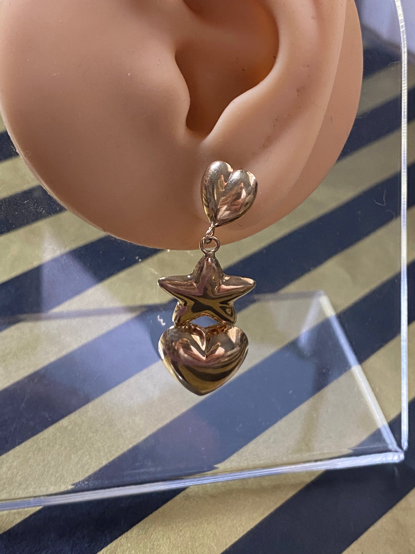 14k Puffy Star & Heart Dangles