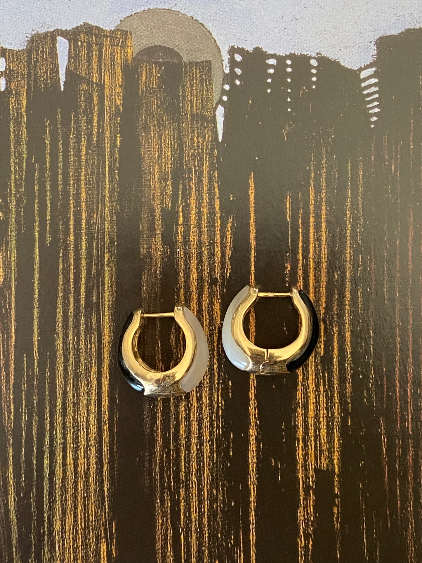 14k Onyx and Mother of Pearl Huggies