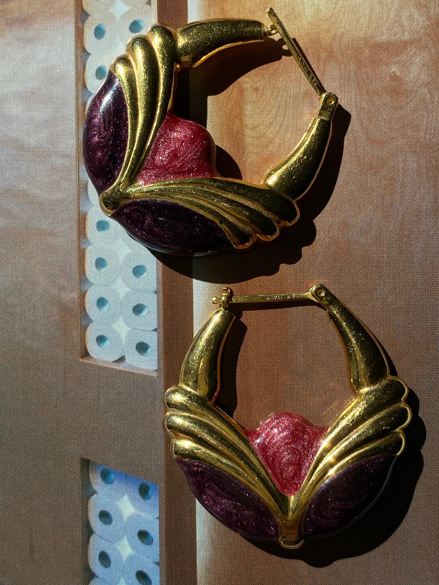 14k Large Purple Enamel Hoops