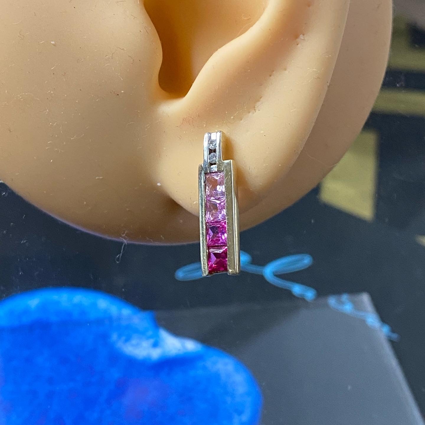 10k Pink Sapphire & Diamonds Earrings and Pendant with Box Chain