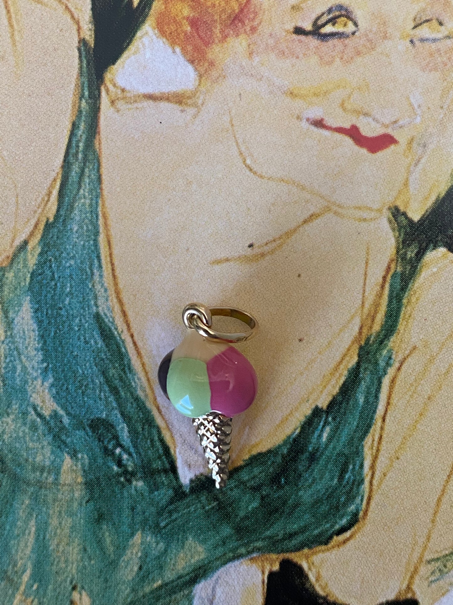 14k RARE Enamel Ice Cream Charm