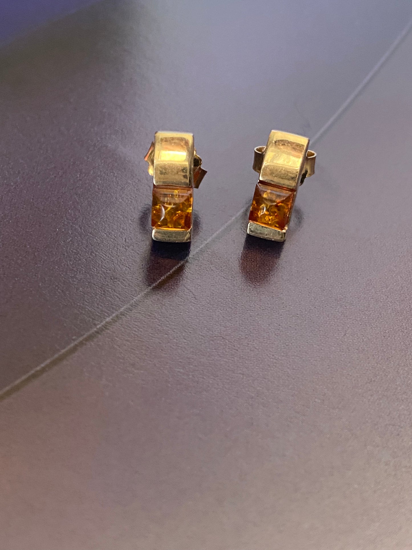 14k Square Amber/Citrine Stud Earrings