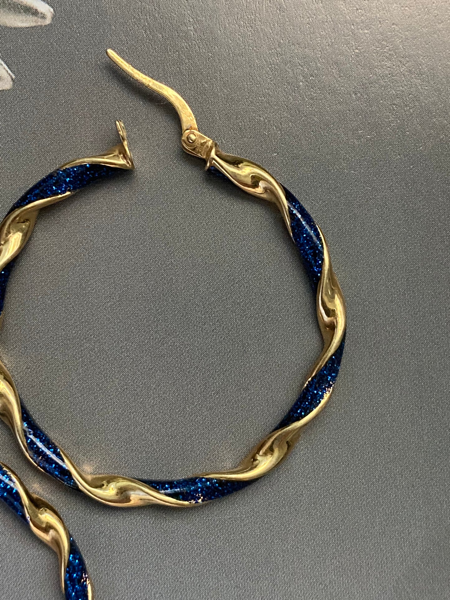 14k Blue Enamel Large Hoops