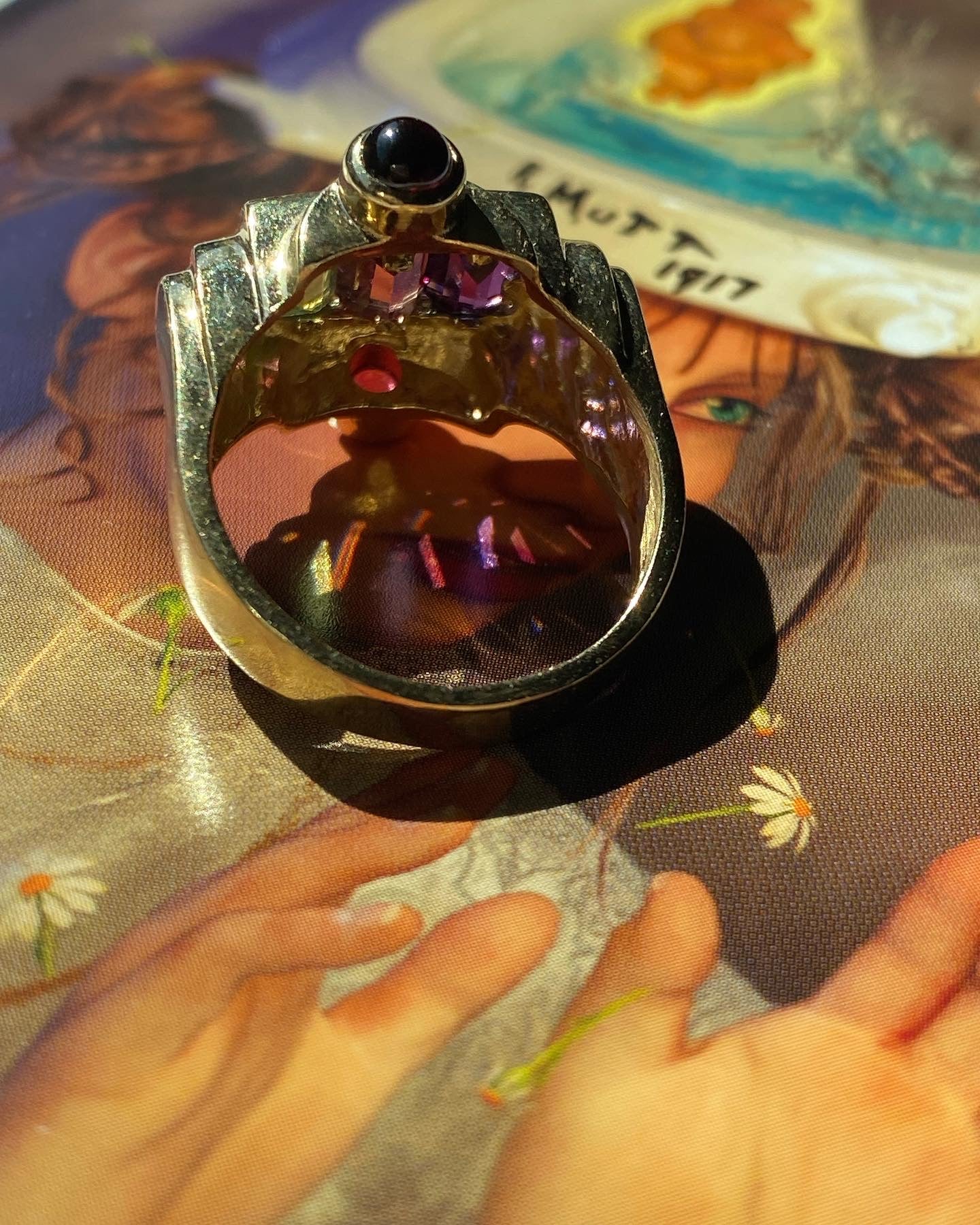 14k Gemstone Tank Ring