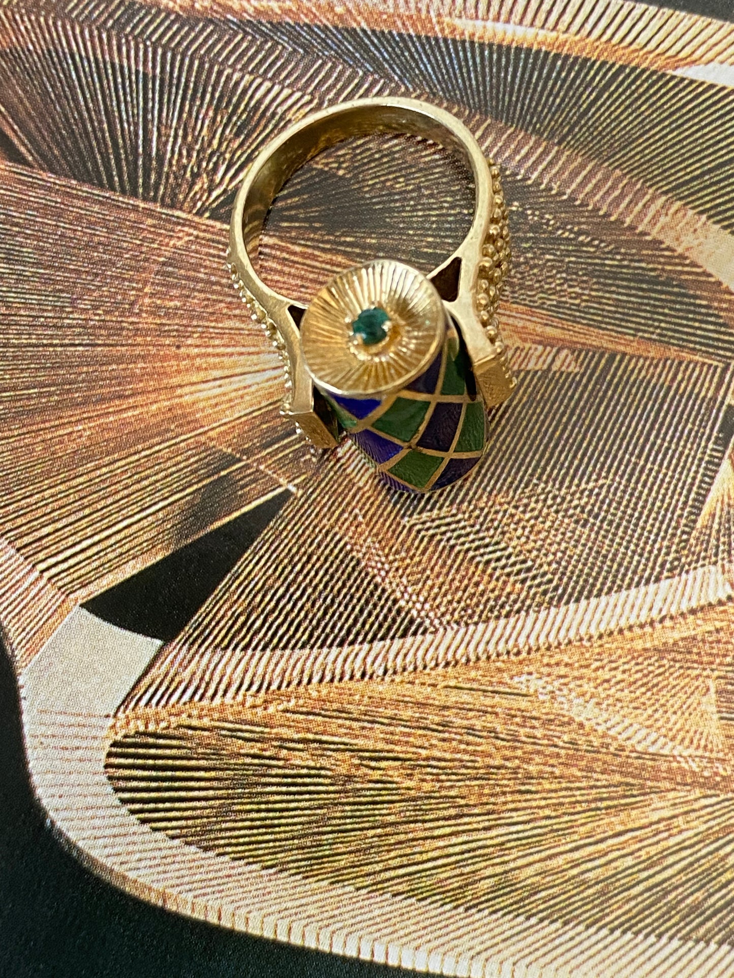 18k Enamel and Emerald Ring