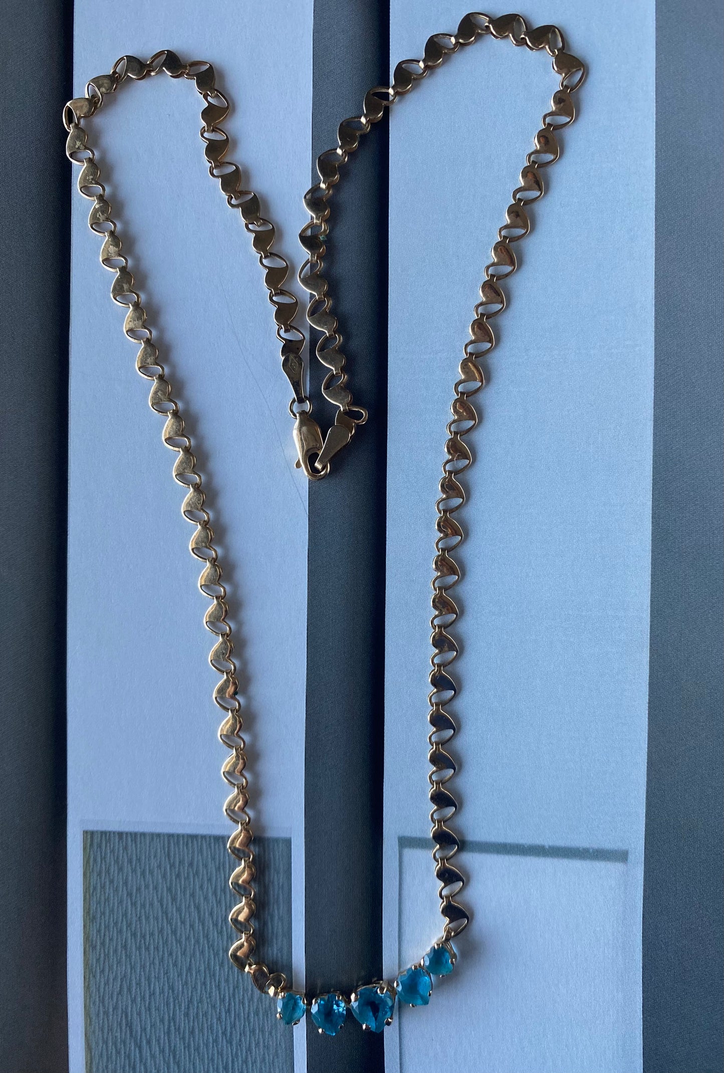 14k Blue Topaz Heart Link Necklace