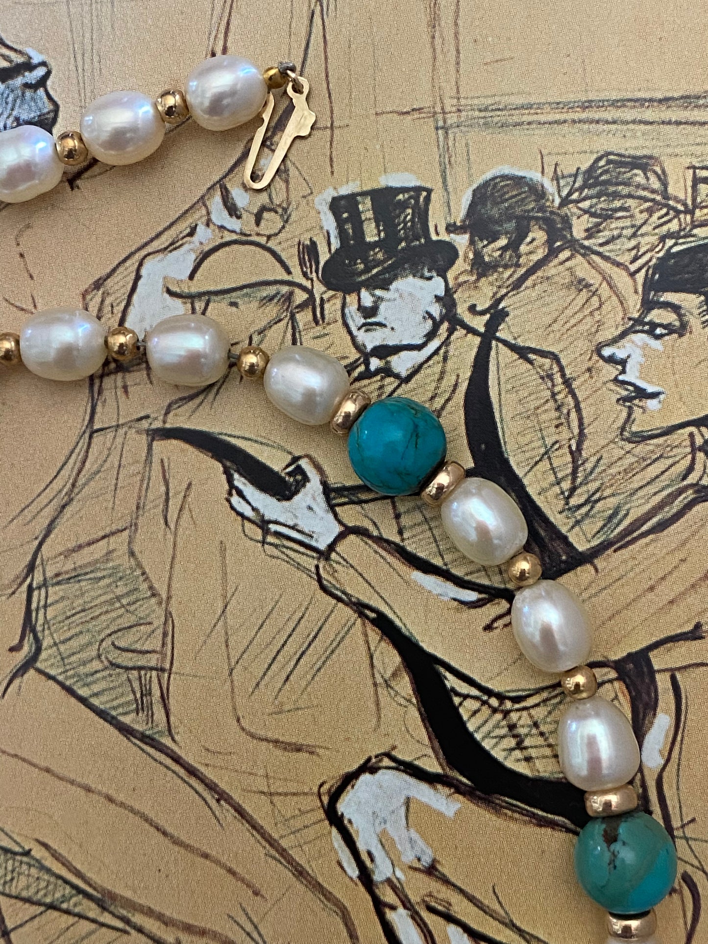 14k Pearl and Turquoise Necklace