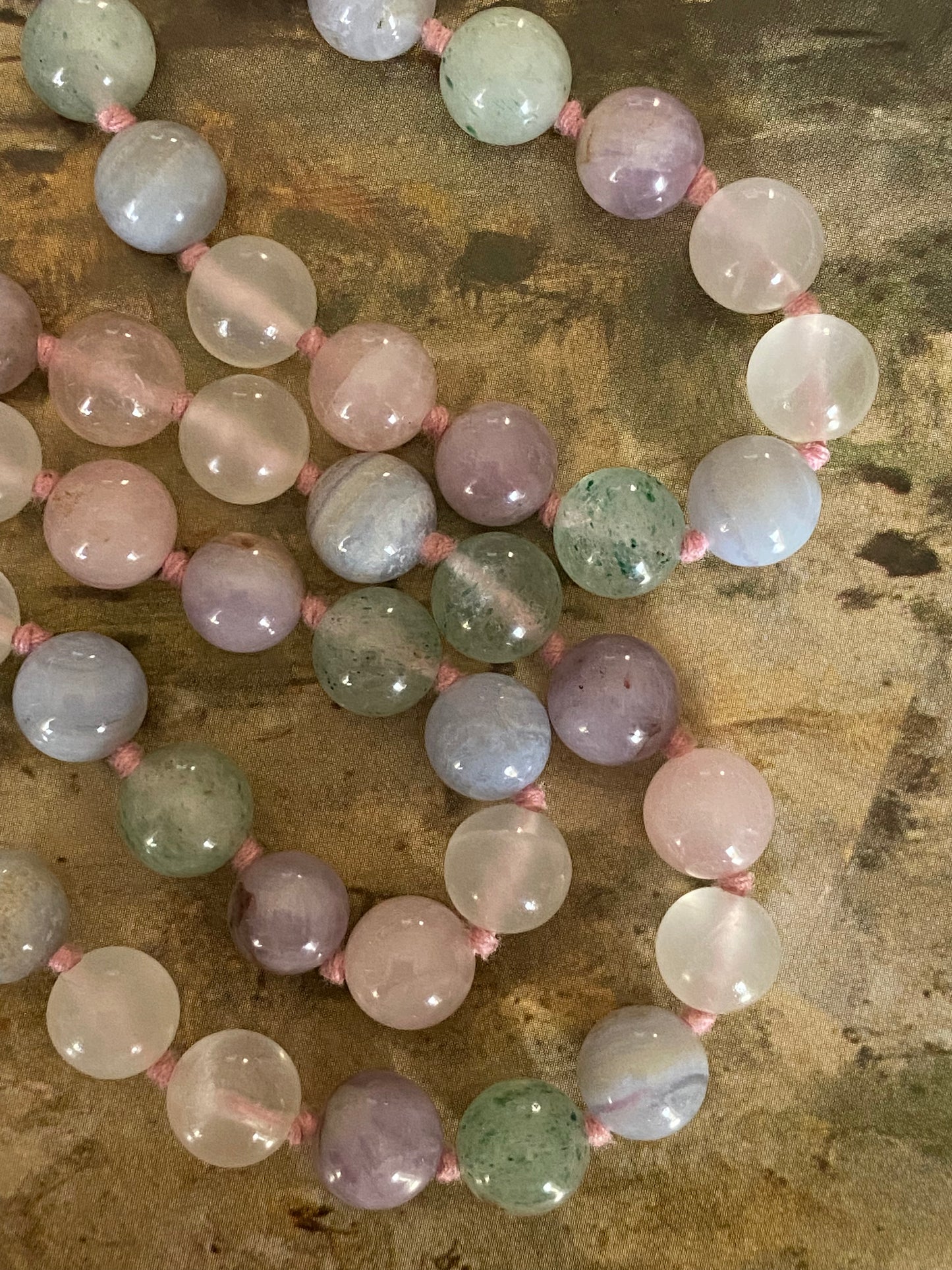 Handknotted Rose Quartz and Lace Agate Necklace