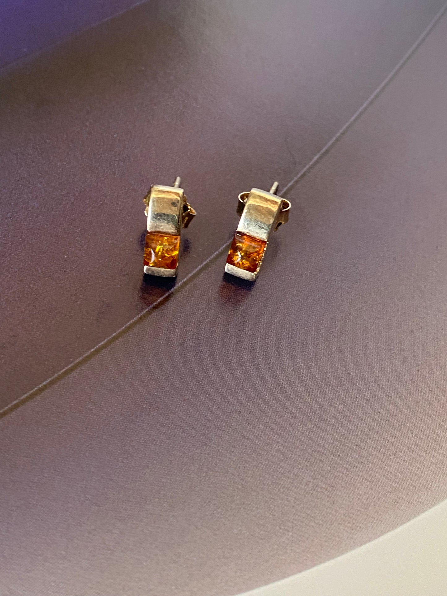 14k Square Amber/Citrine Stud Earrings