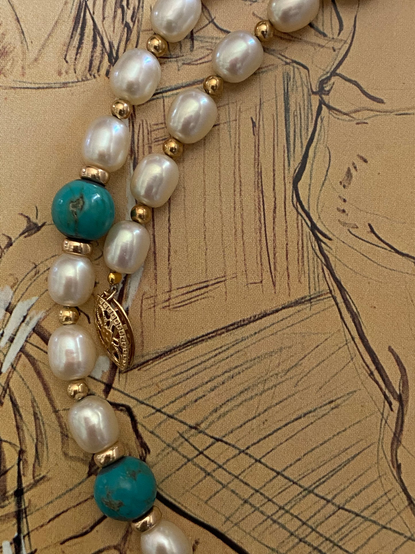 14k Pearl and Turquoise Necklace