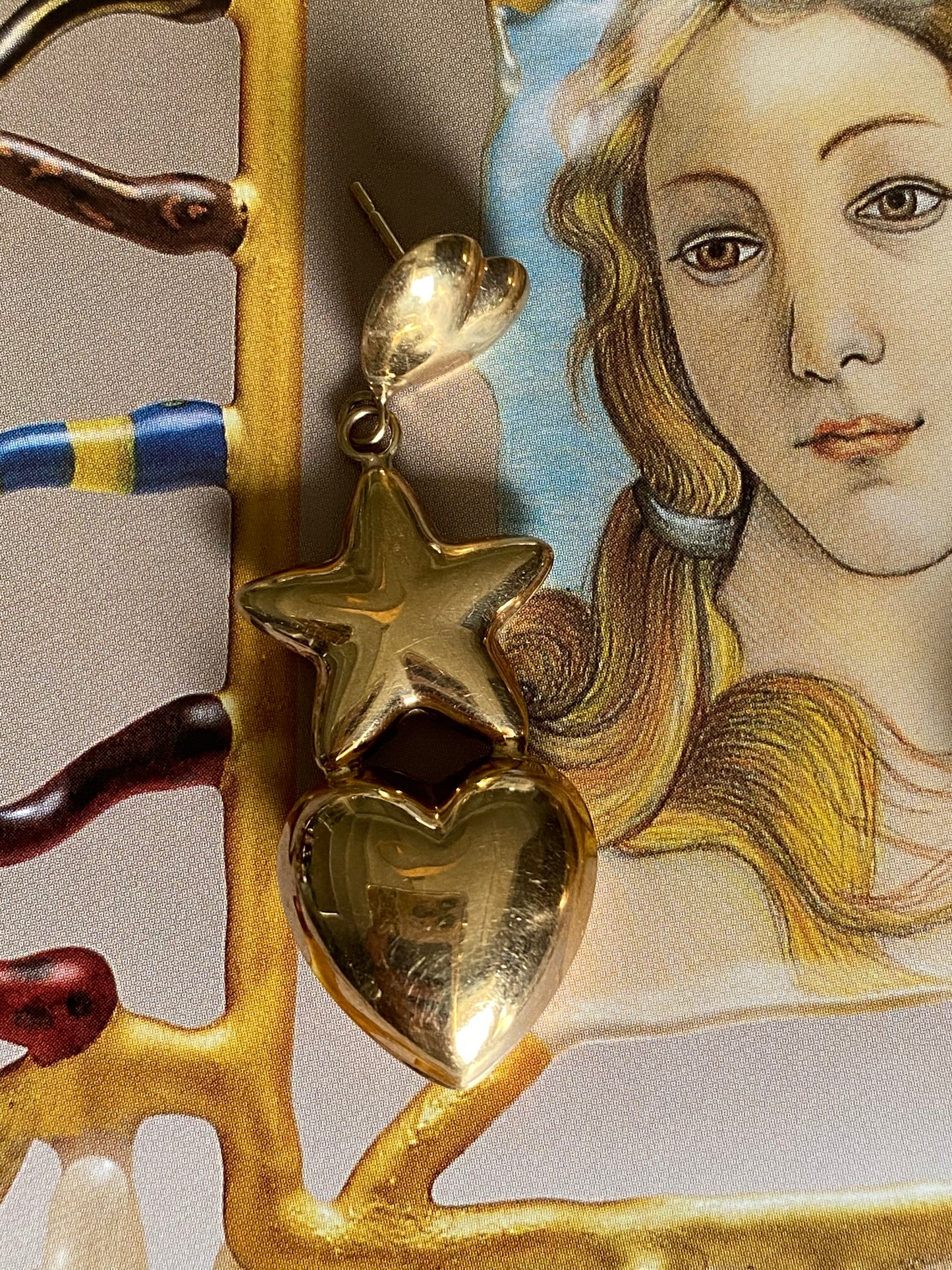 14k Puffy Star & Heart Dangles