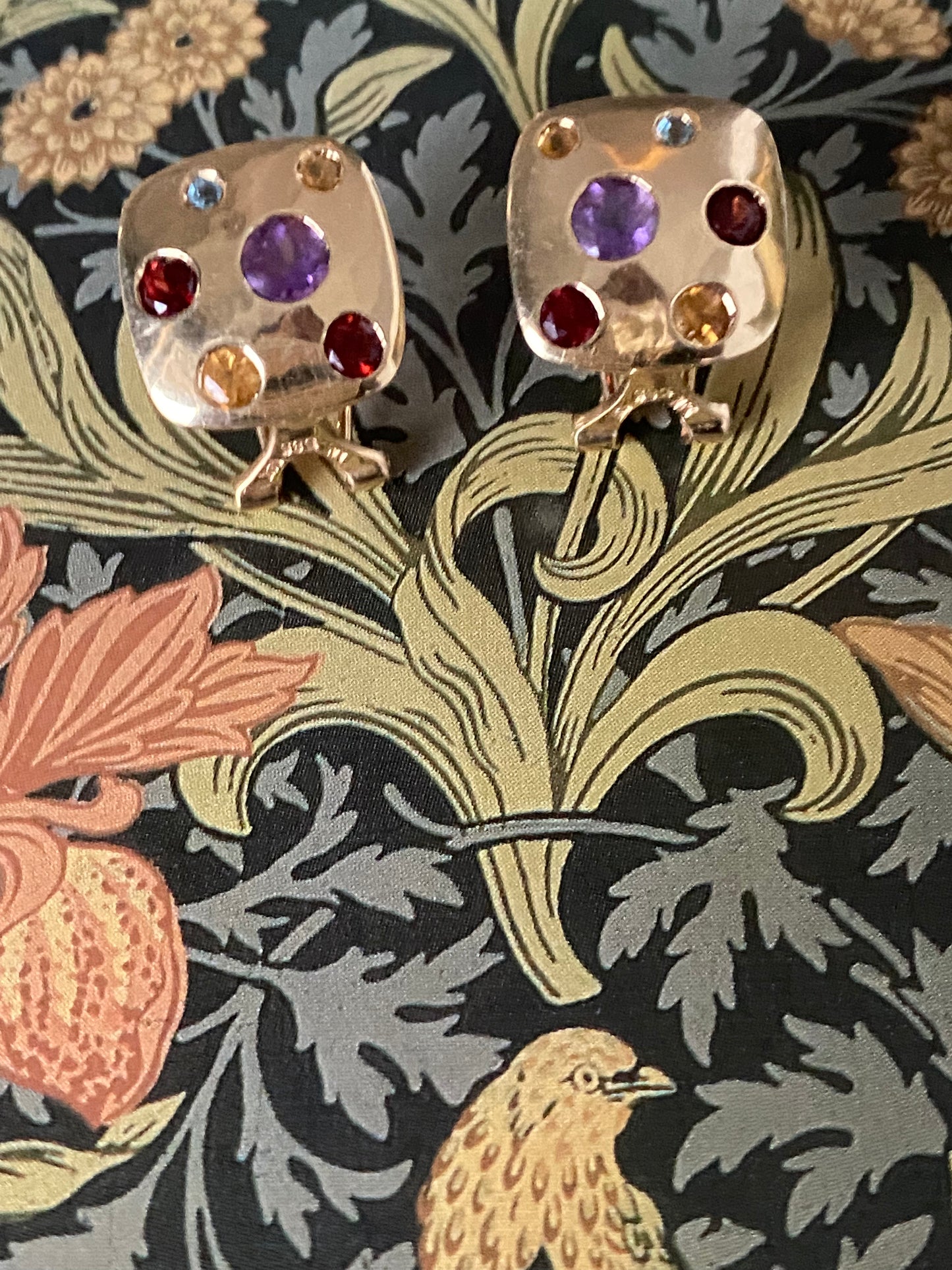 14k Flush-set Gemstone Earrings