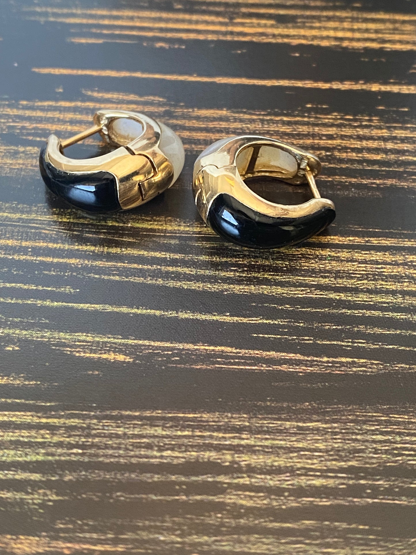 14k Onyx and Mother of Pearl Huggies