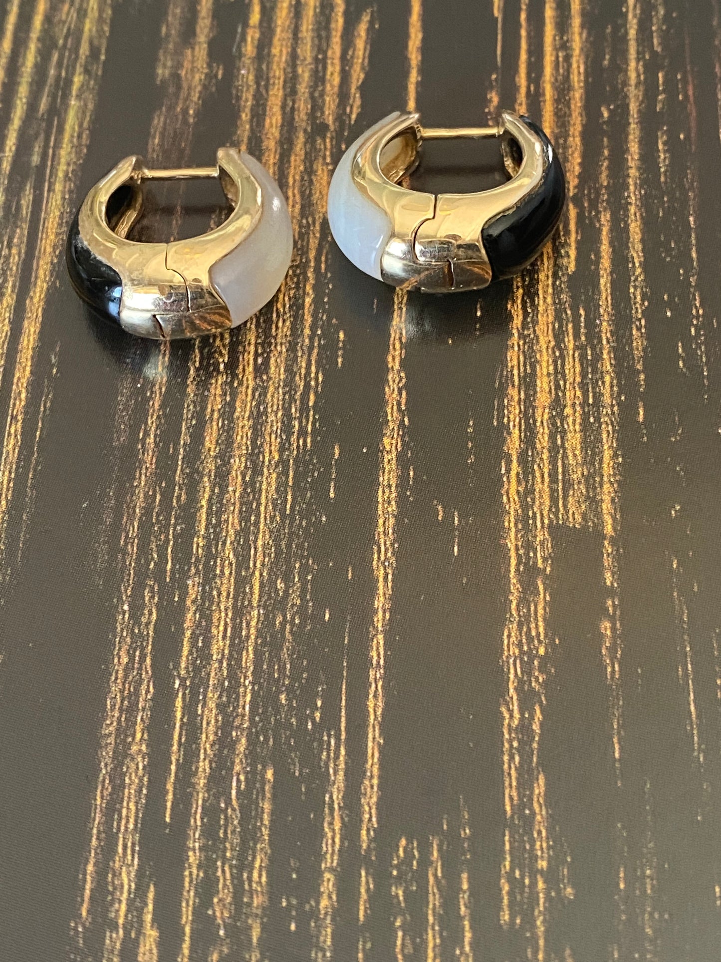 14k Onyx and Mother of Pearl Huggies