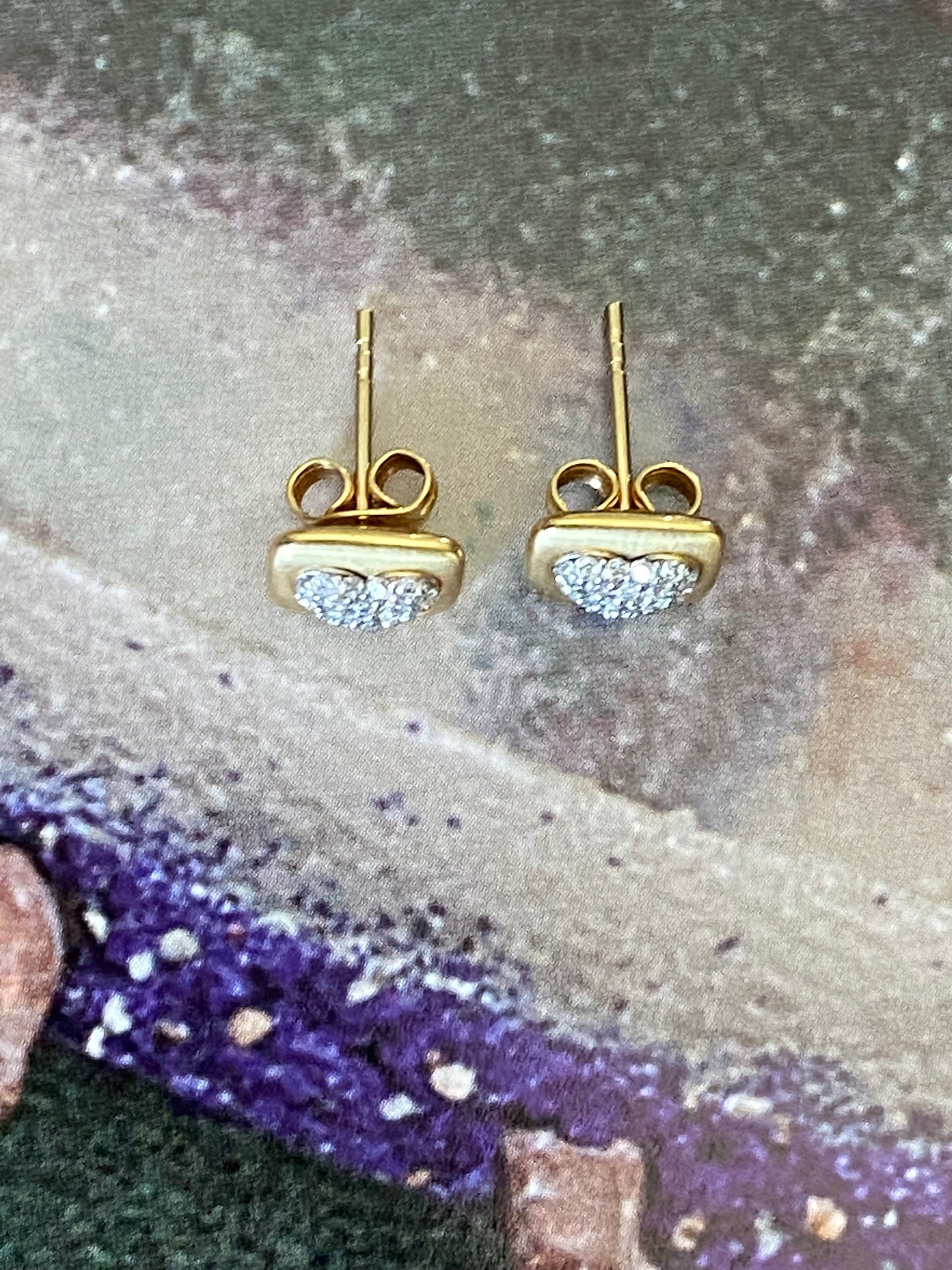 18k Heart Pave Diamonds Square Studs