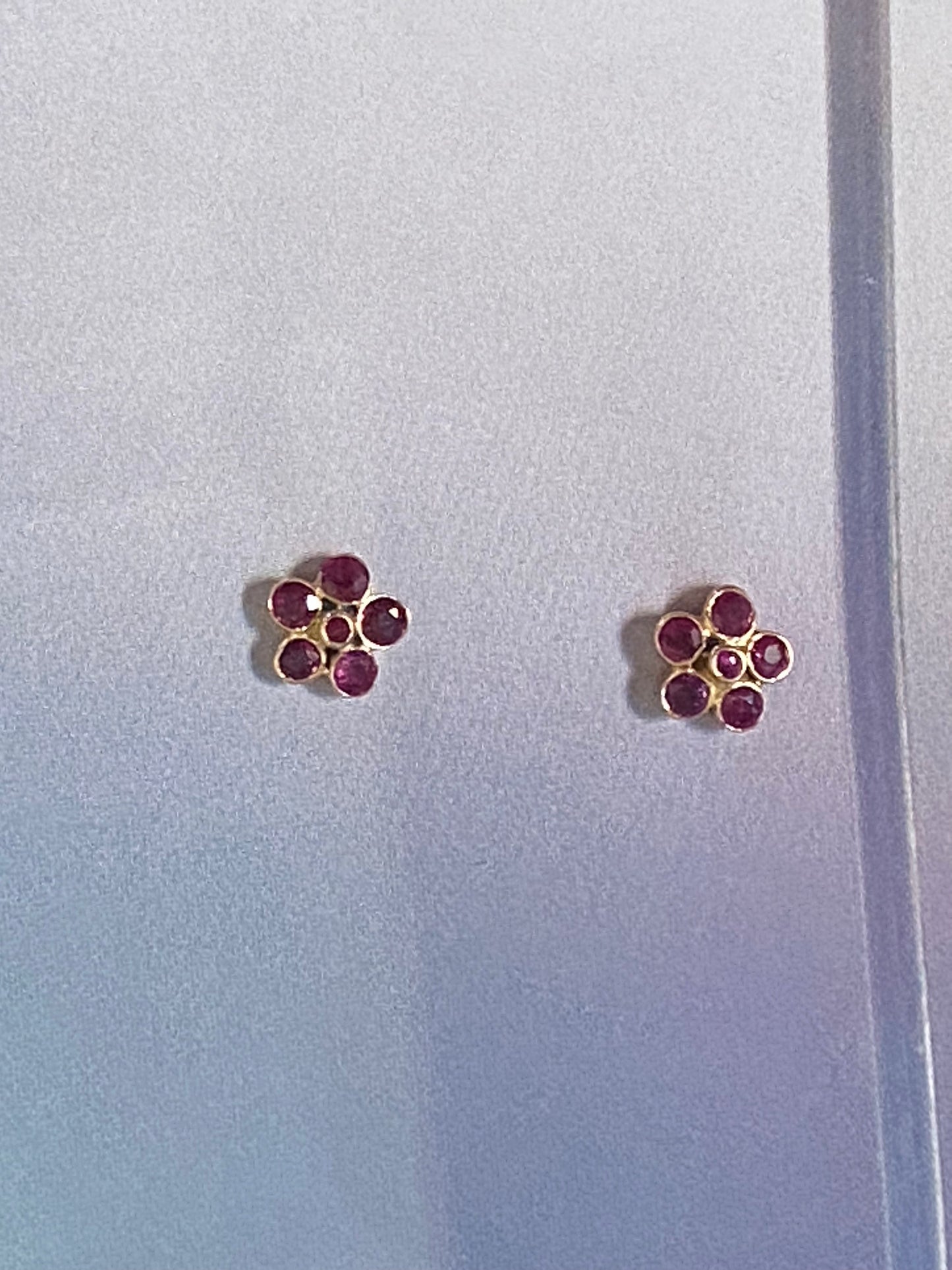 14k Ruby Flower Studs