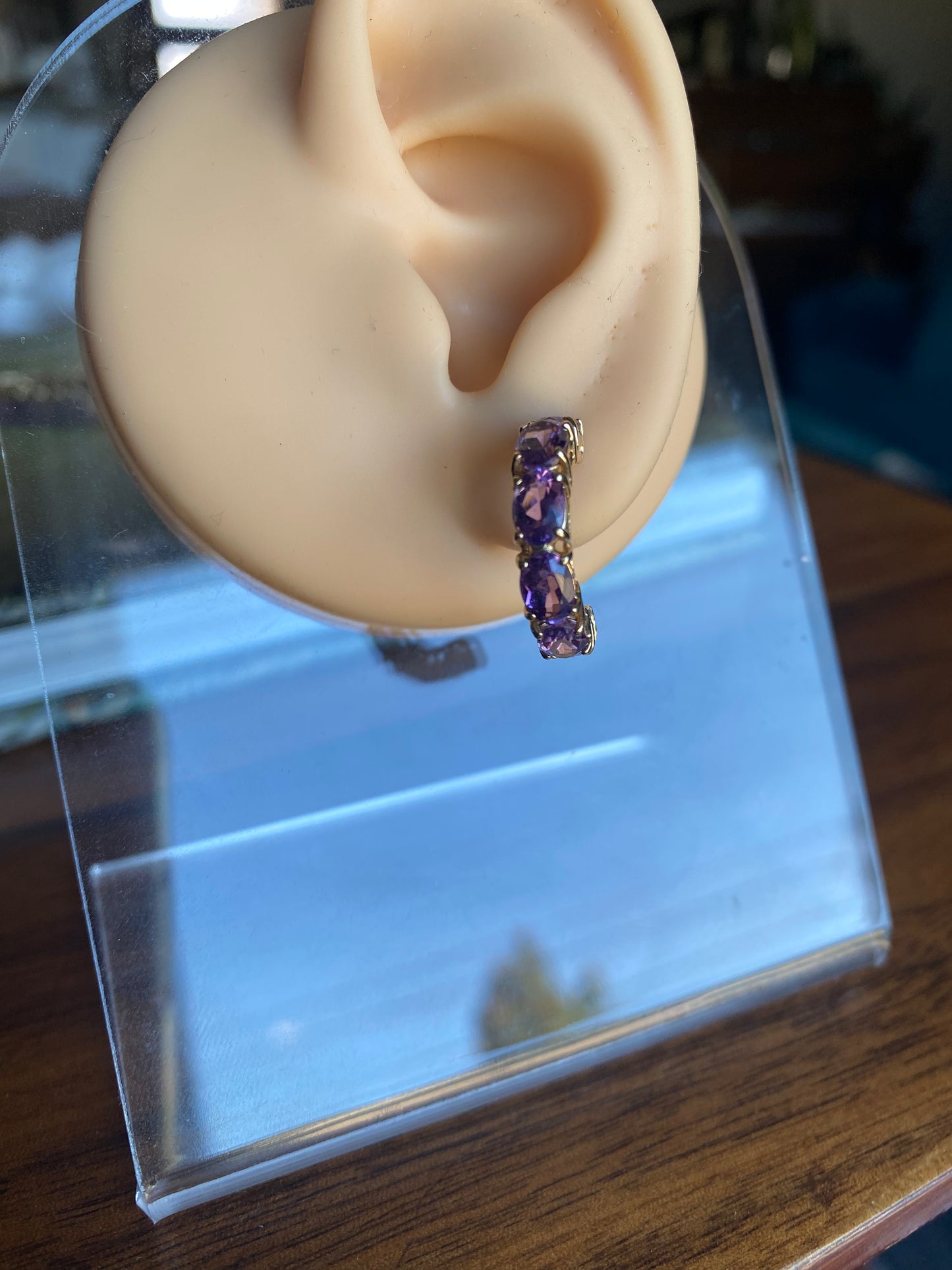 14k Amethyst Half Hoop Earrings